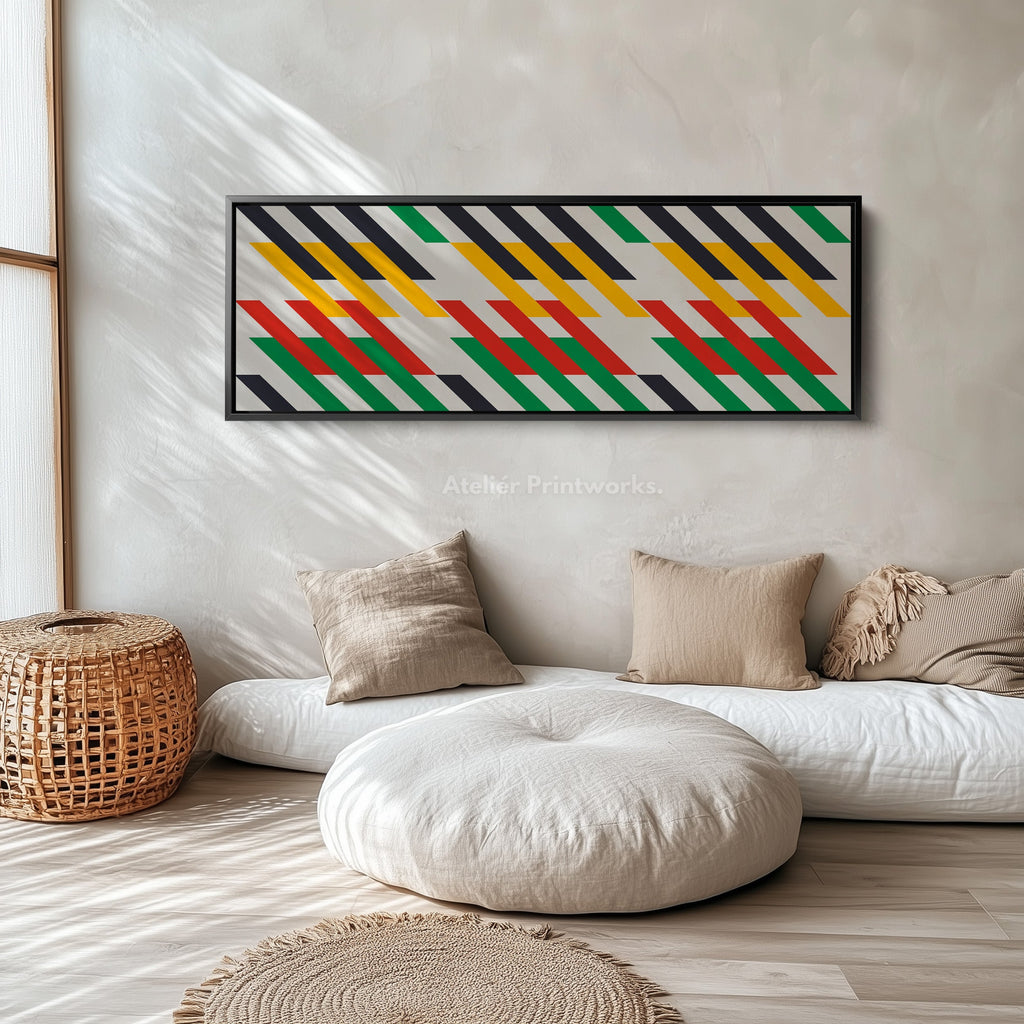 Wide Panoramic Wall Art Yellow Red Green Geometric Long Canvas