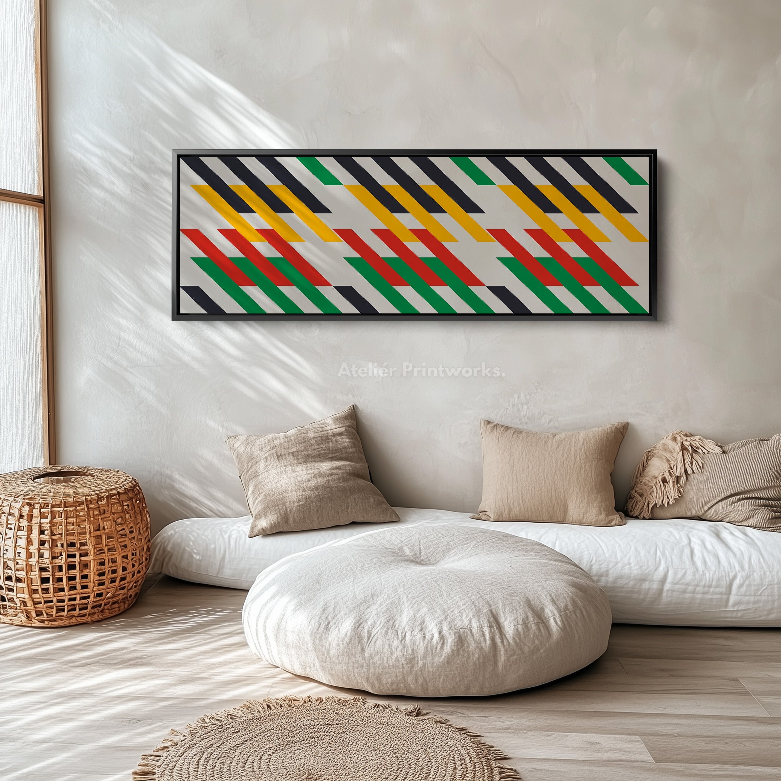 Wide Panoramic Wall Art Yellow Red Green Geometric Long Canvas