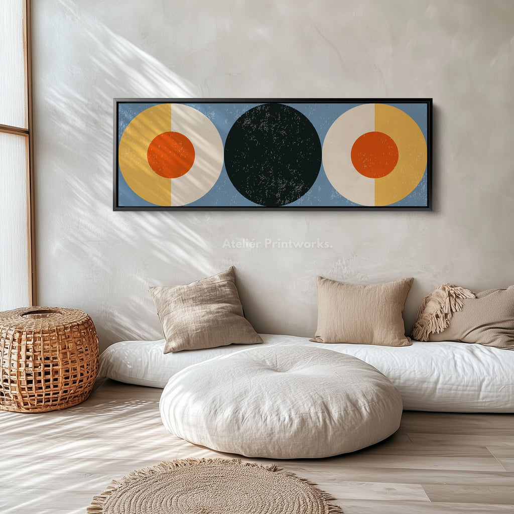 Horizontal Wall Art Orange Yellow Blue Modern Geometric Canvas