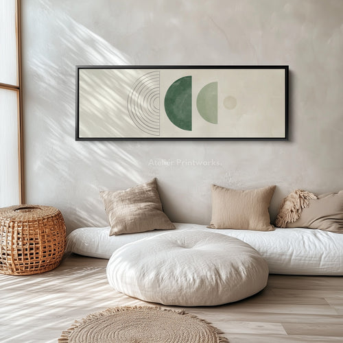 Above Bed Art Soft Green Circles And Lines For Calm Bedrooms