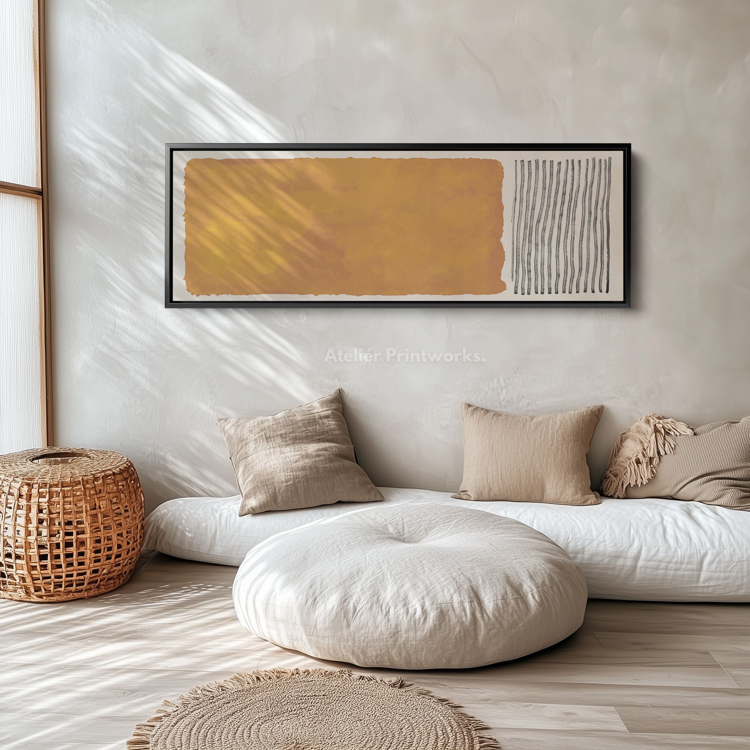 Long Canvas Modern Block Art In Earthy Brown And Grey