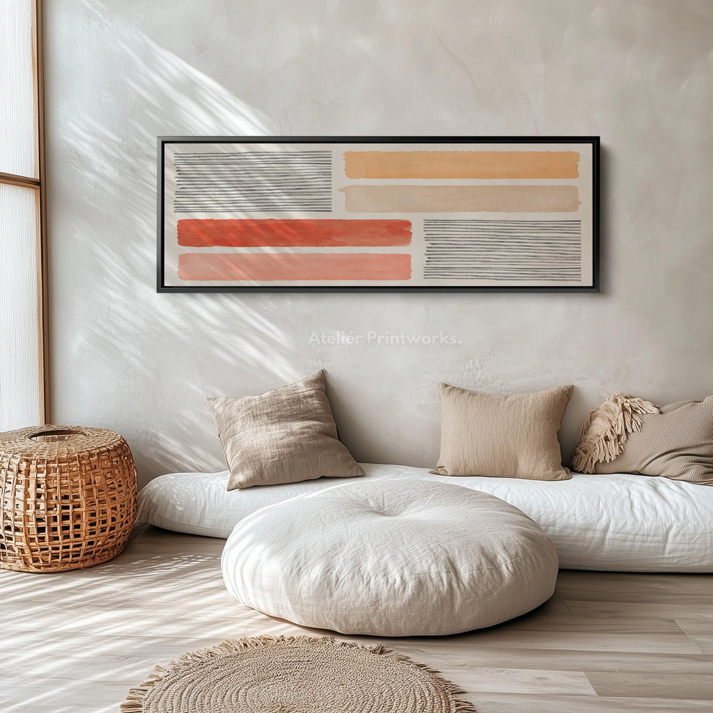 Horizontal Wall Art Terracotta Stripes And Warm Minimalist Blocks