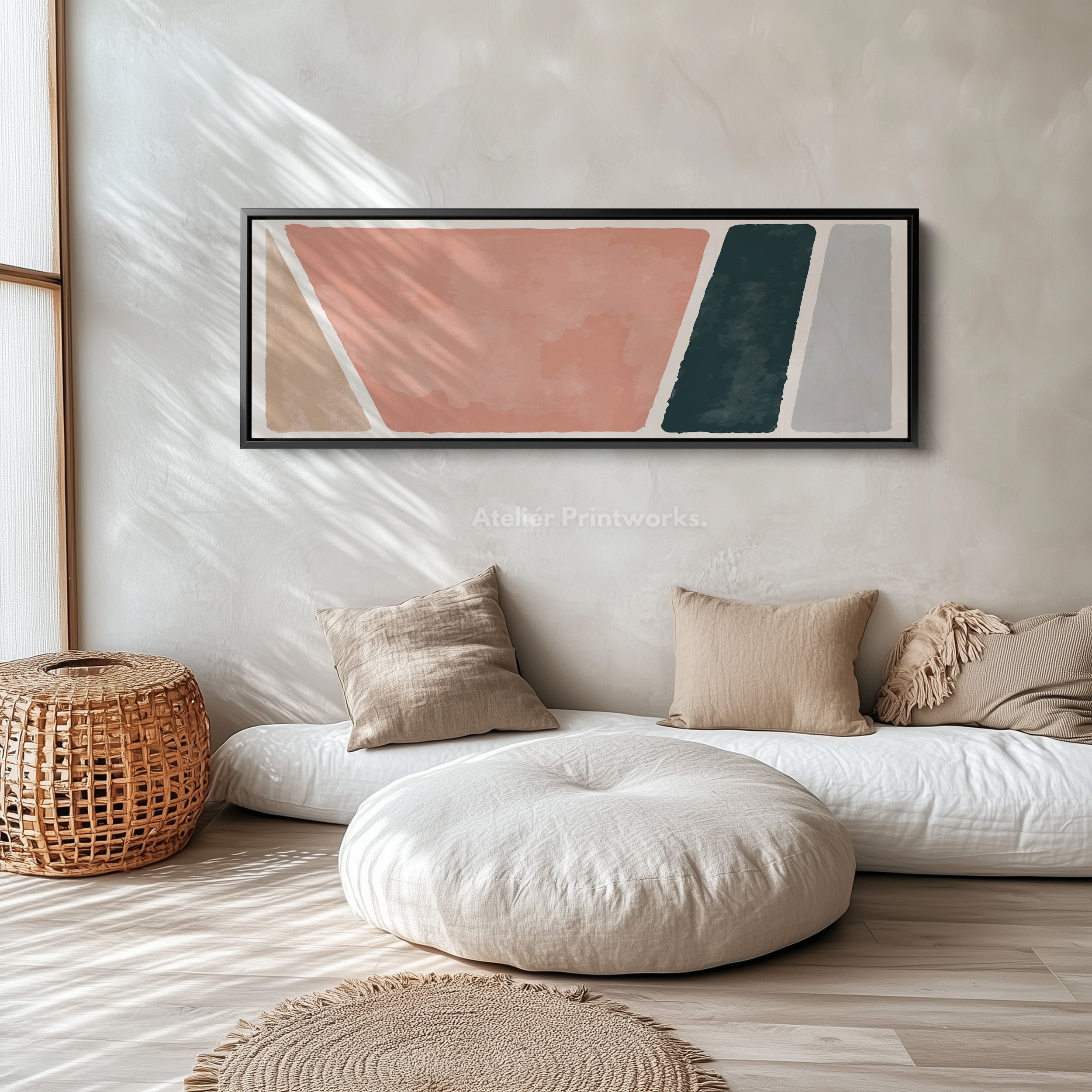 Wide Canvas Minimalist Shapes In Pink Beige And Deep Green