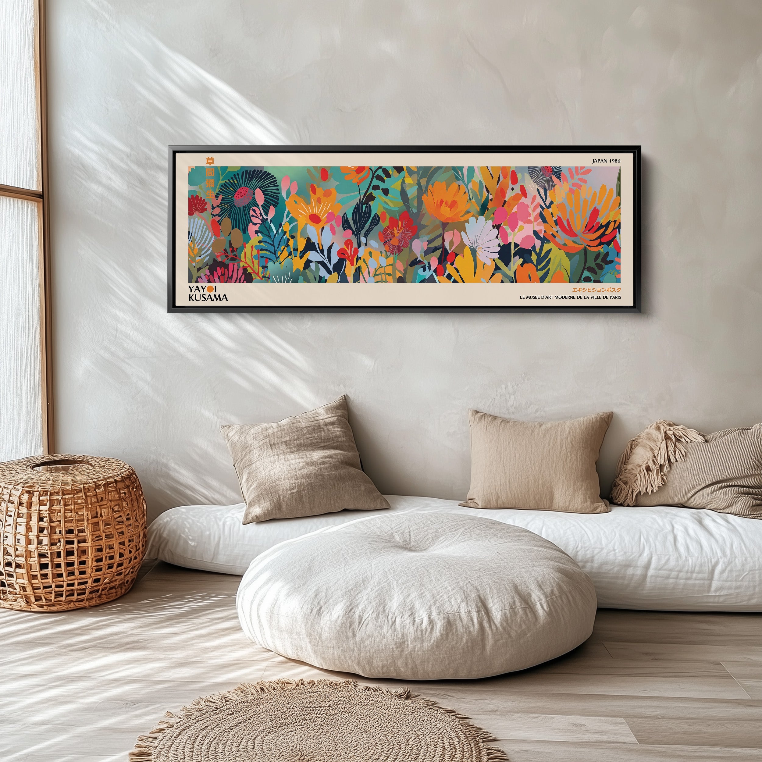 Yayoi Kusama Long Narrow Canvas Bold Botanical Field Wide Canvas For Living Room