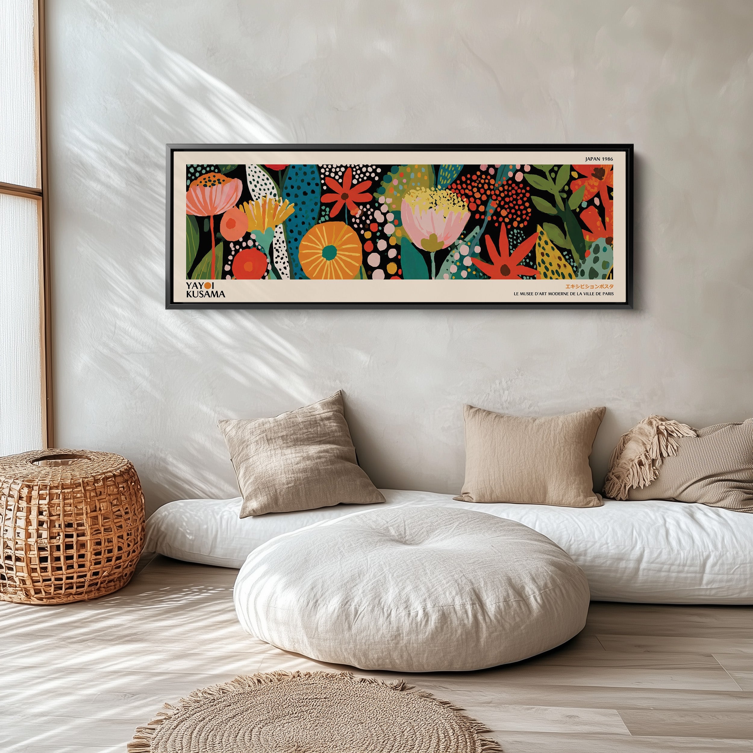 Yayoi Kusama Panoramic Wall Art Dotted Mountain Sunrise Wide Canvas For Living Room