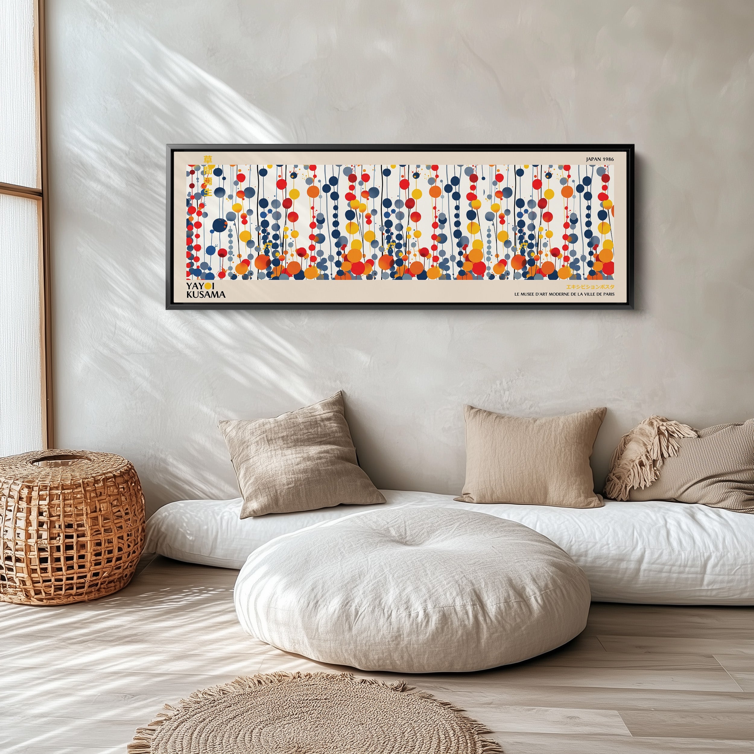 Yayoi Kusama Long Narrow Canvas Hanging Circle Pattern Wide Canvas For Office