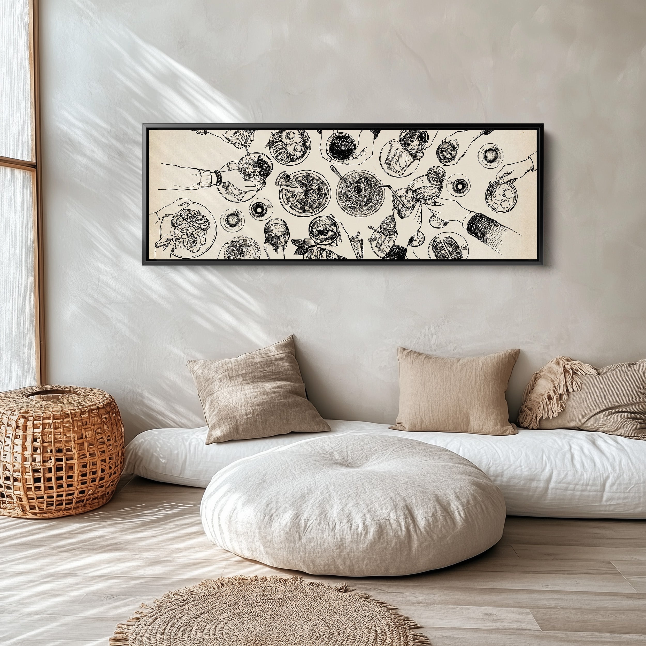 Horizontal Wall Art Overhead Dining Table Illustration Framed Canvas Print For Kitchen