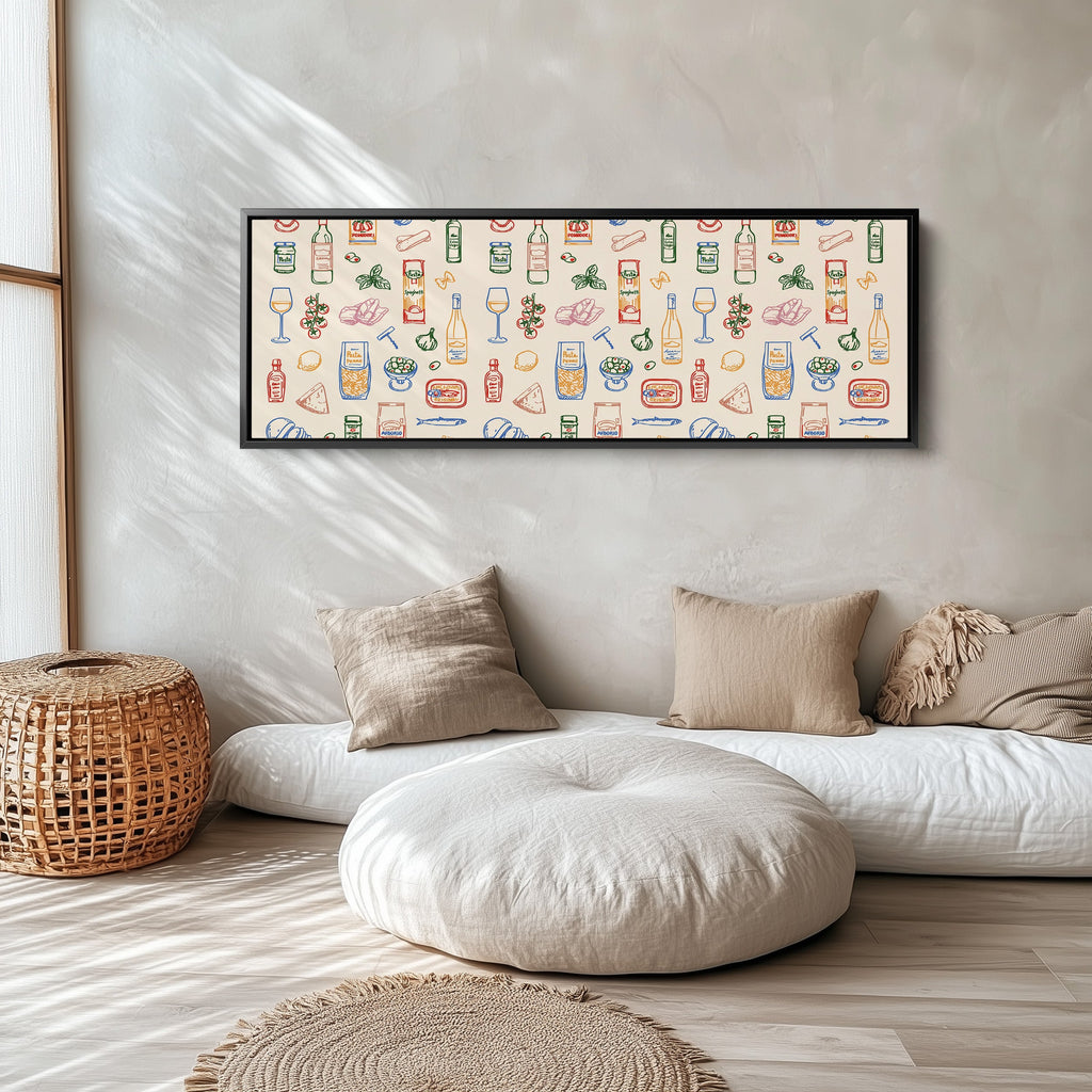 Panoramic Wall Art Italian Food Line Pattern Long Canvas For Kitchen