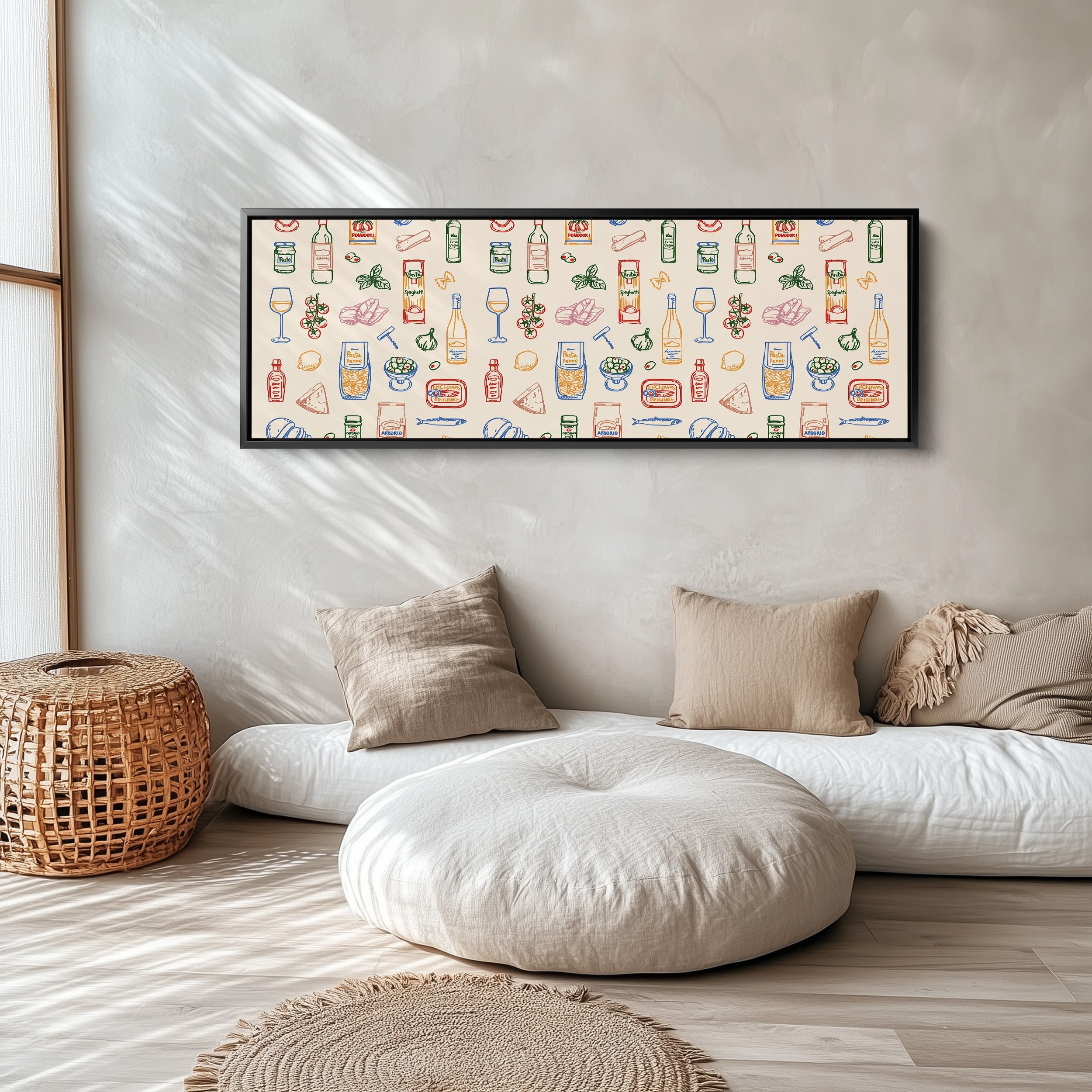 Panoramic Wall Art Italian Food Line Pattern Long Canvas For Kitchen