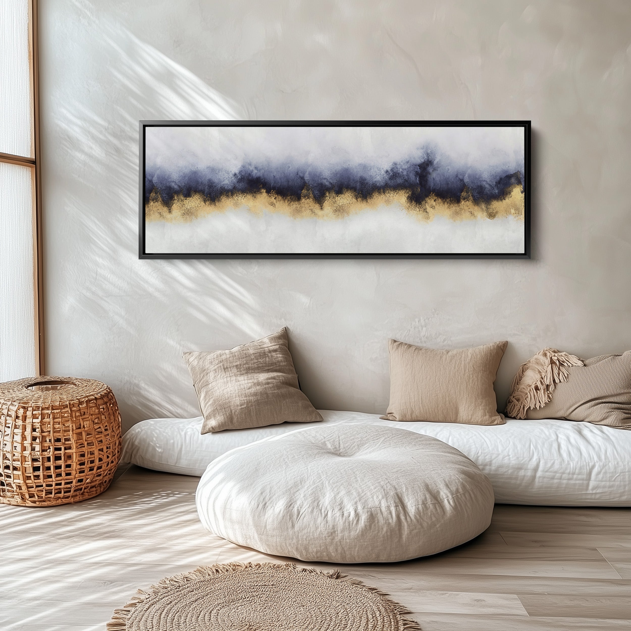 Long Narrow Canvas Abstract Blue Horizon Wide Canvas For Bedroom