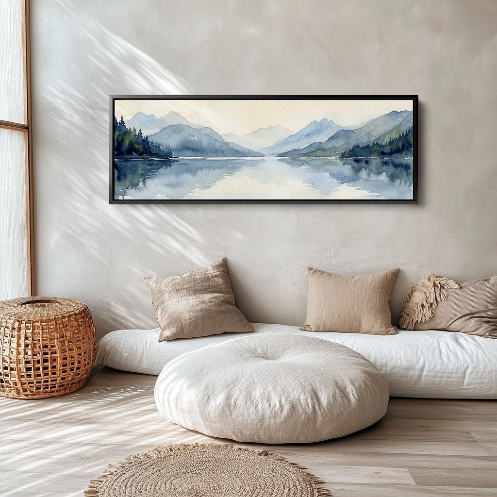 Panoramic Wall Art Misty Mountain Lake Long Canvas For Bedroom