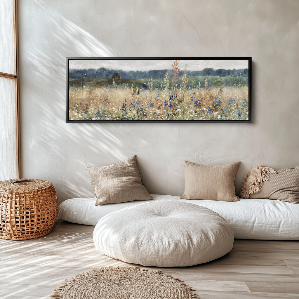 Wide Wall Art Impressionist Meadow Landscape Long Canvas For Bedroom