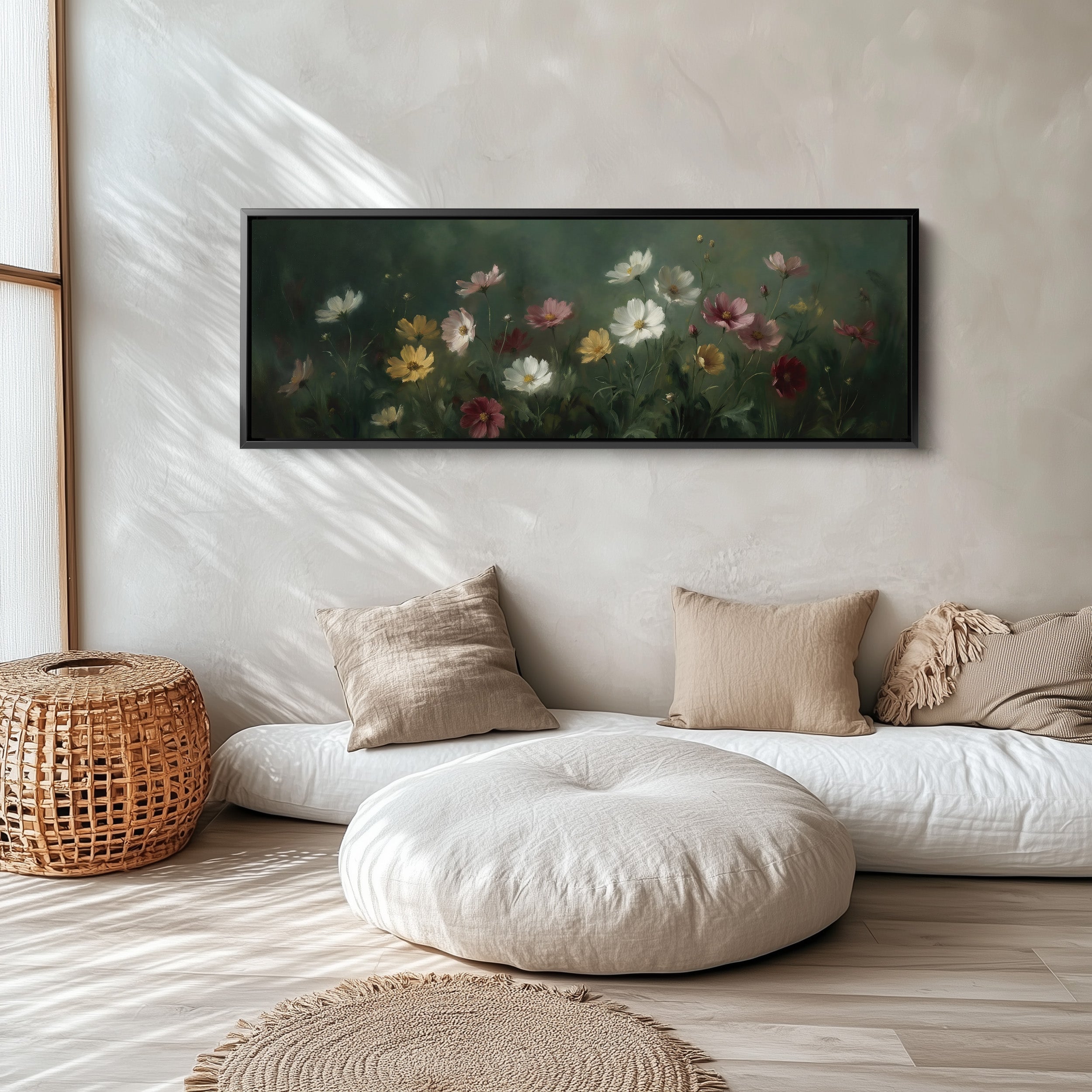 Panoramic Wall Art Moody Floral Meadow Long Canvas For Living Room