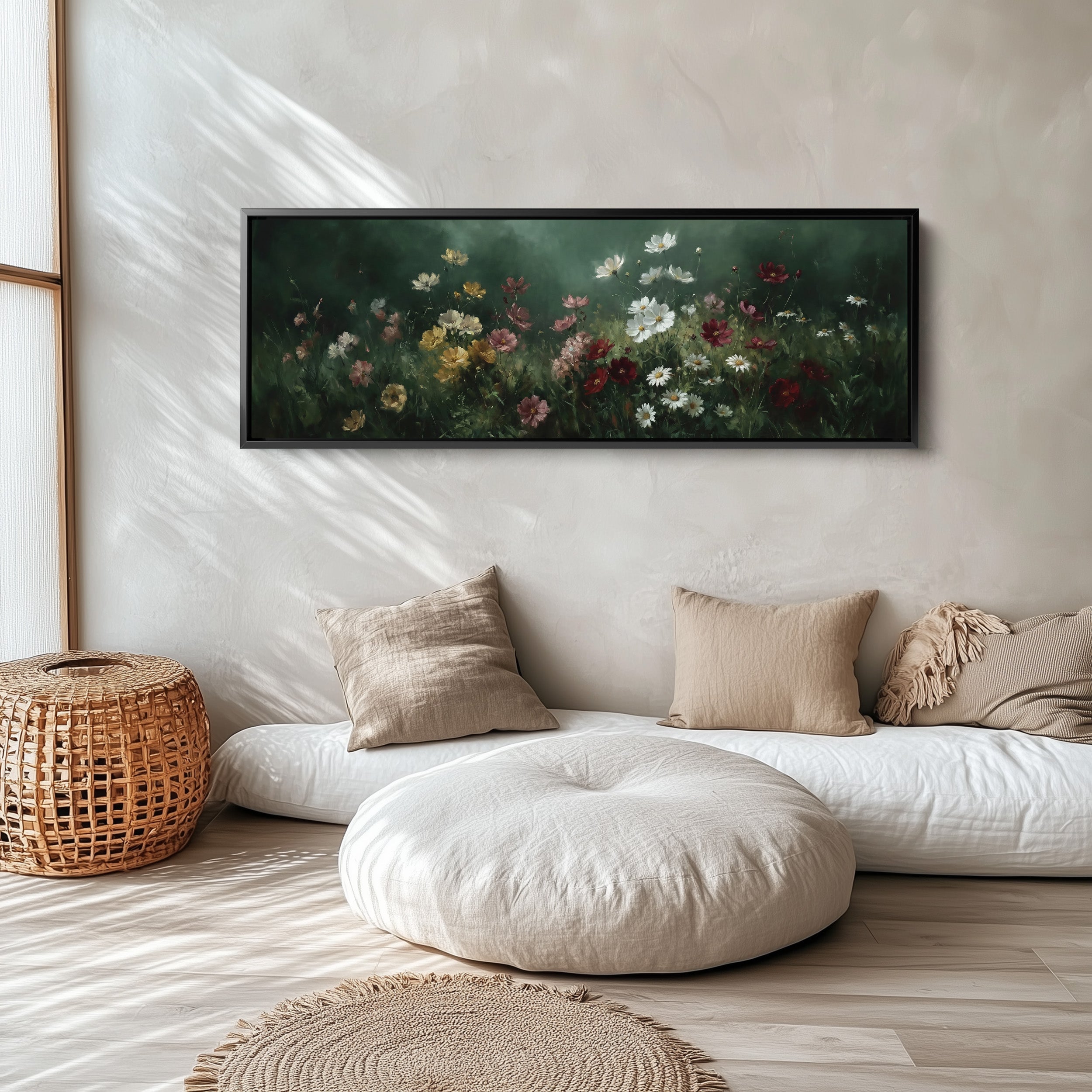 Wide Wall Art Deep Forest Floral Field Long Canvas For Hallway