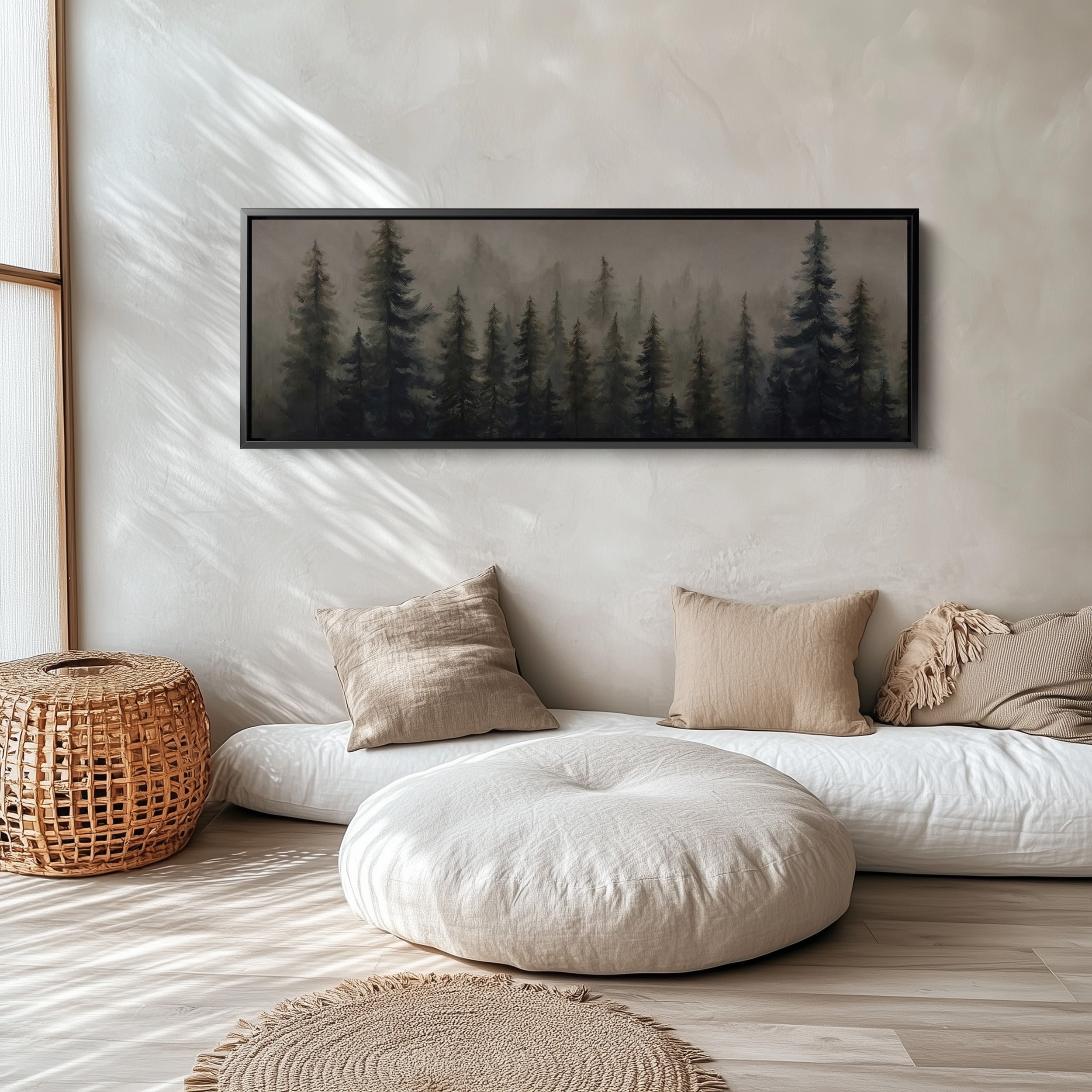 Horizontal Wall Art Misty Pine Forest Long Canvas For Office