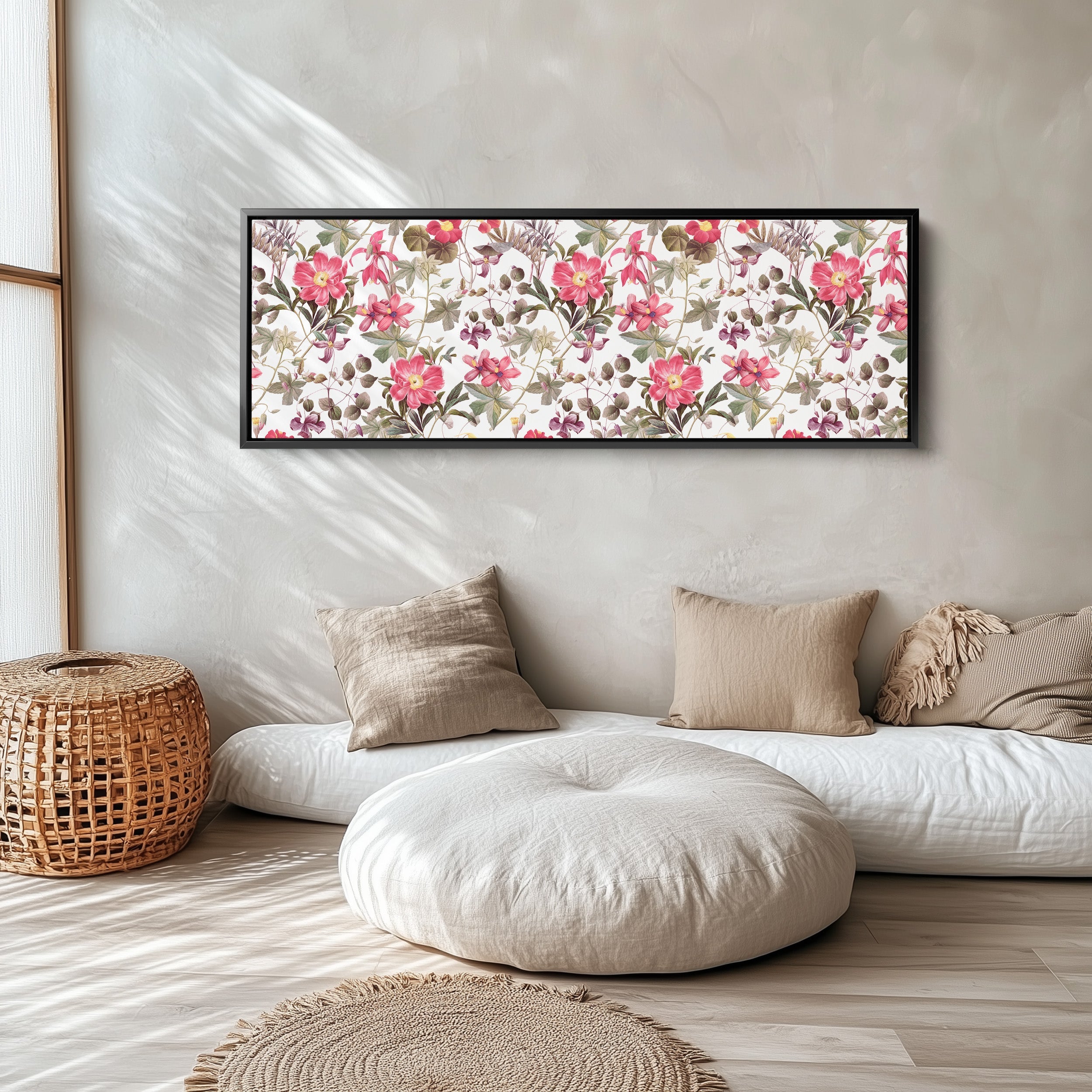 Wide Wall Art Vintage Botanical Floral Pattern Long Canvas For Living Room