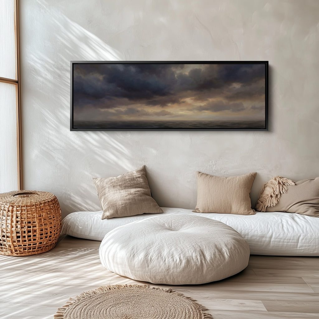 Wide Canvas Moody Sea Under Clouds Horizontal Canvas Print Hallway