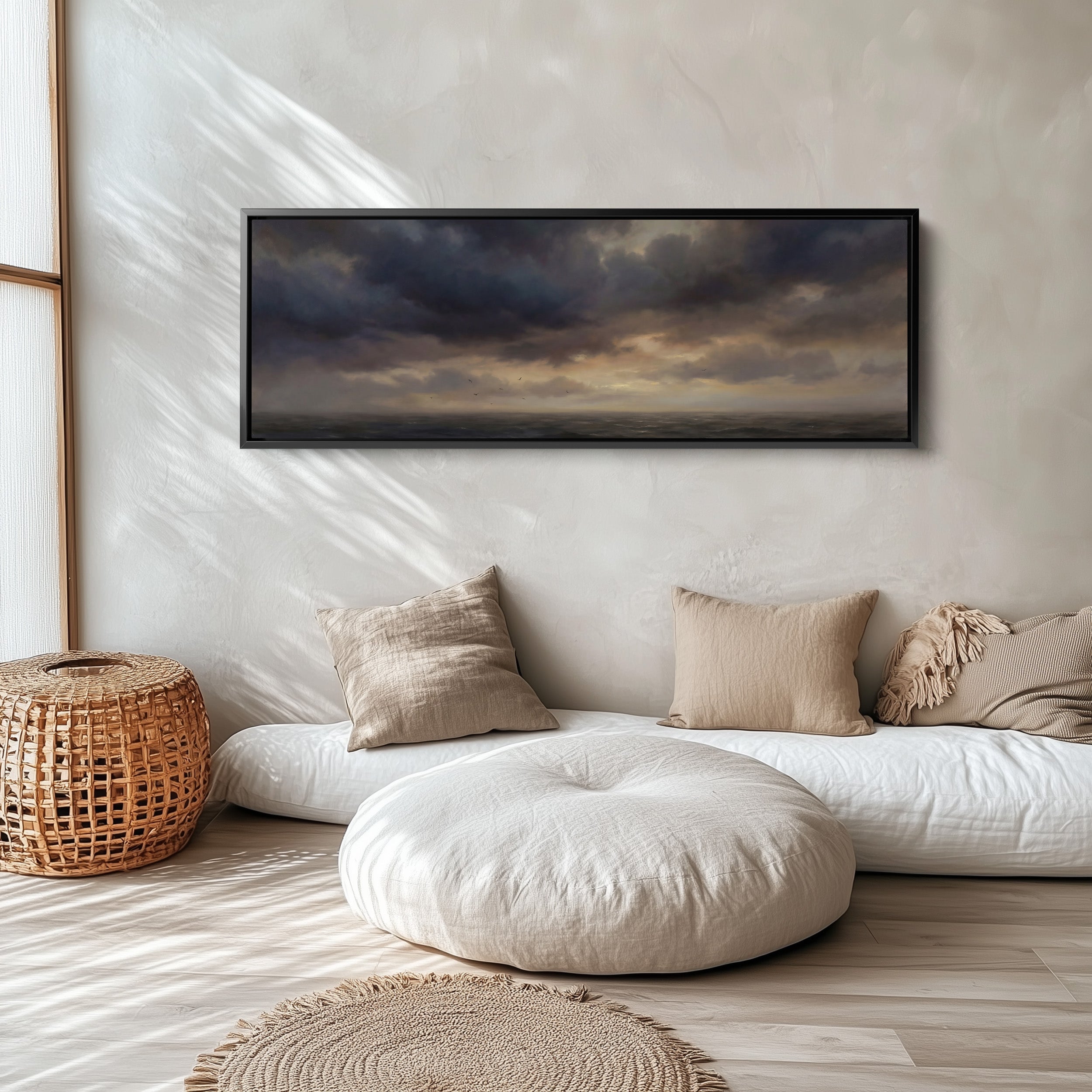 Wide Canvas Moody Sea Under Clouds Horizontal Canvas Print Hallway