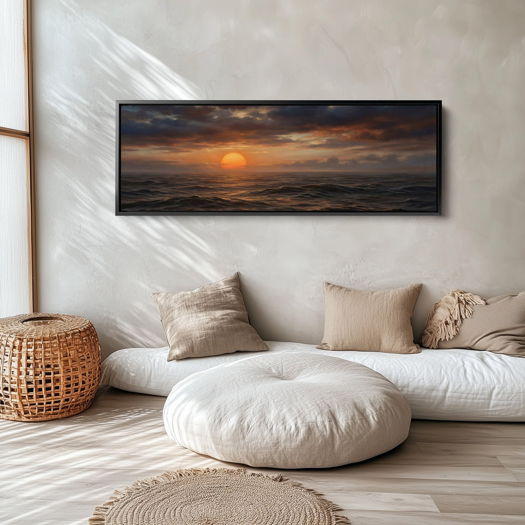 Large Wall Art Sunset Over Ocean Waves Extra Wide Canvas Living Room
