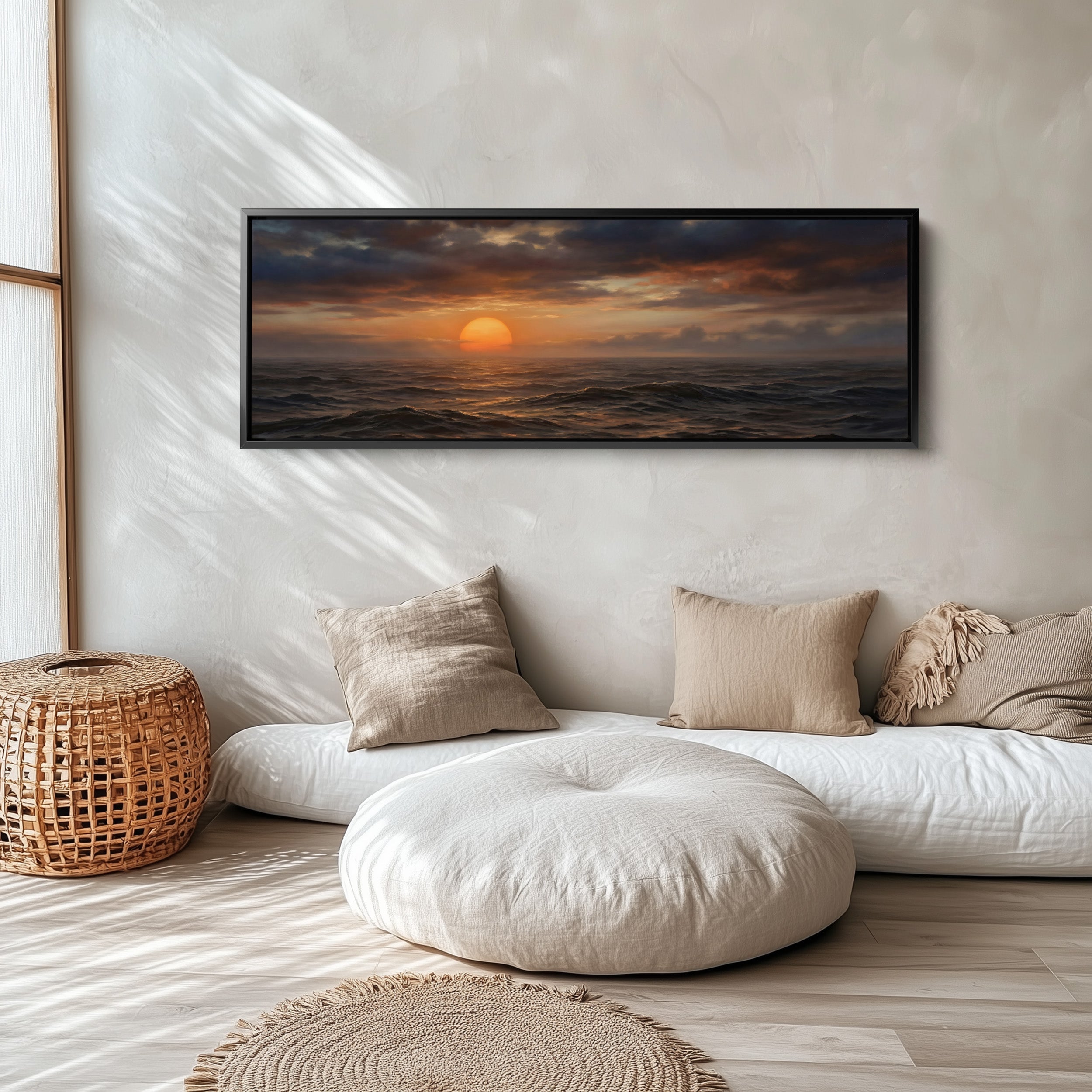 Large Wall Art Sunset Over Ocean Waves Extra Wide Canvas Living Room