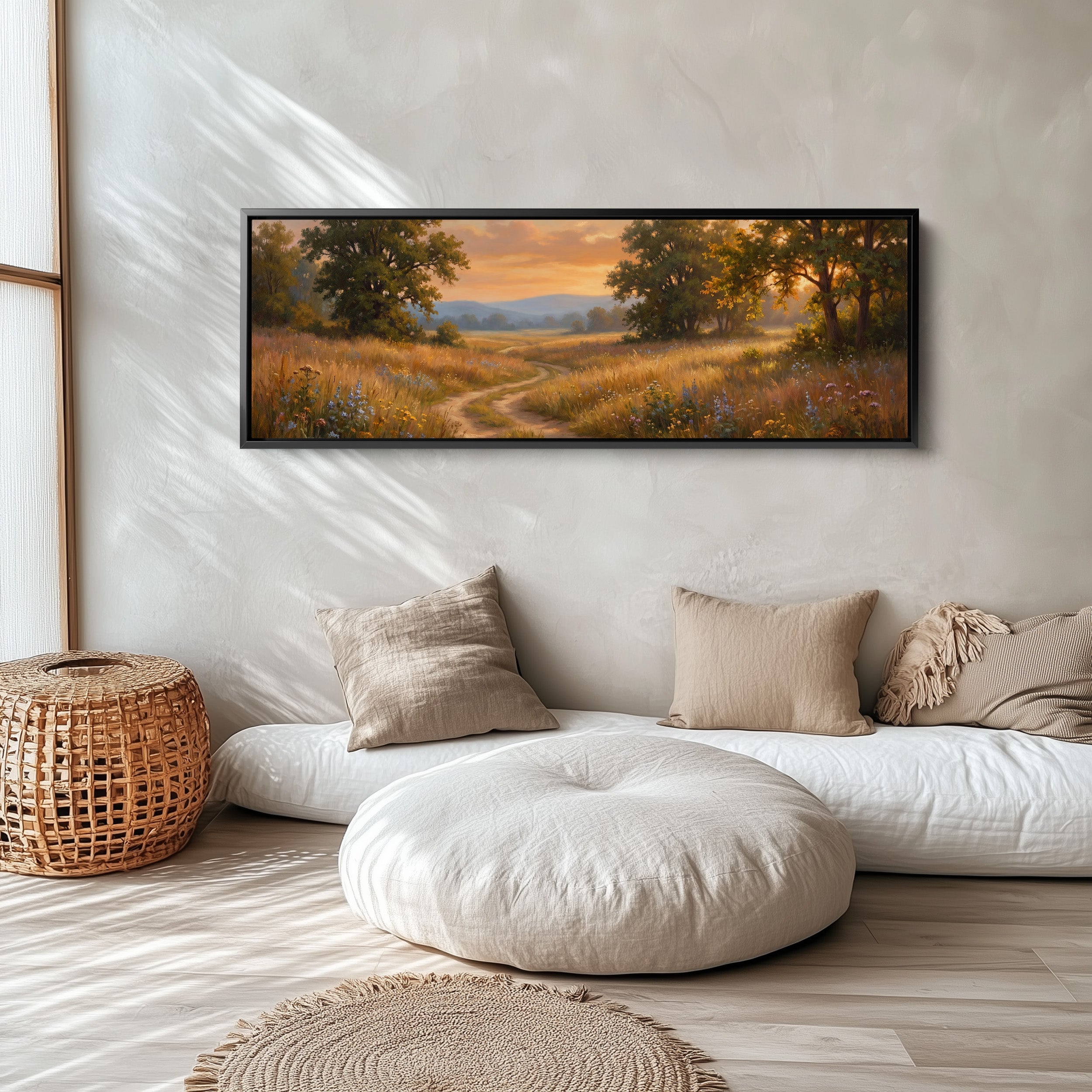 Golden Field At Sunset Wide Canvas Oversized Wall Decor Hallway