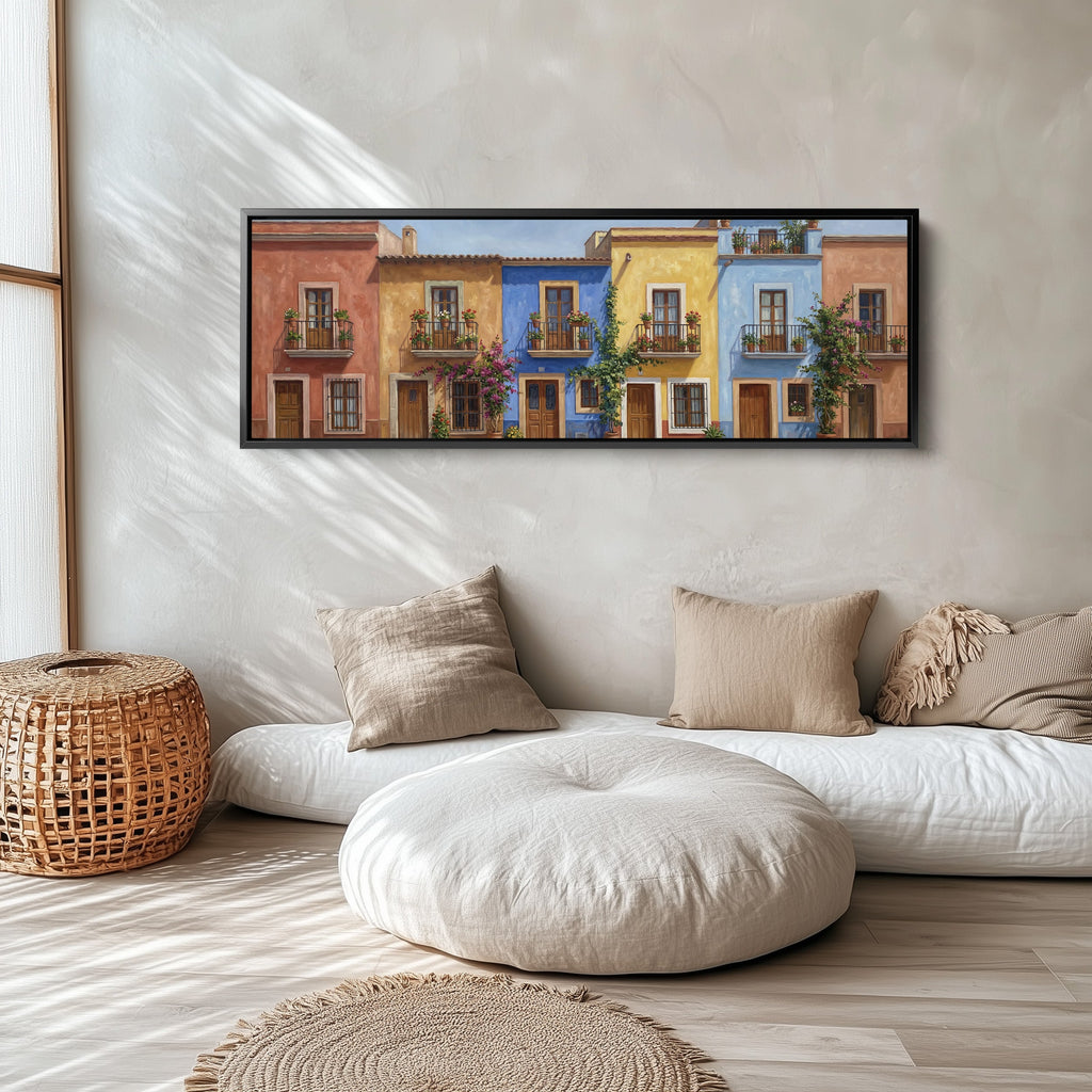 Colourful Mediterranean Houses Wide Framed Canvas Extra Wide Canvas Kitchen