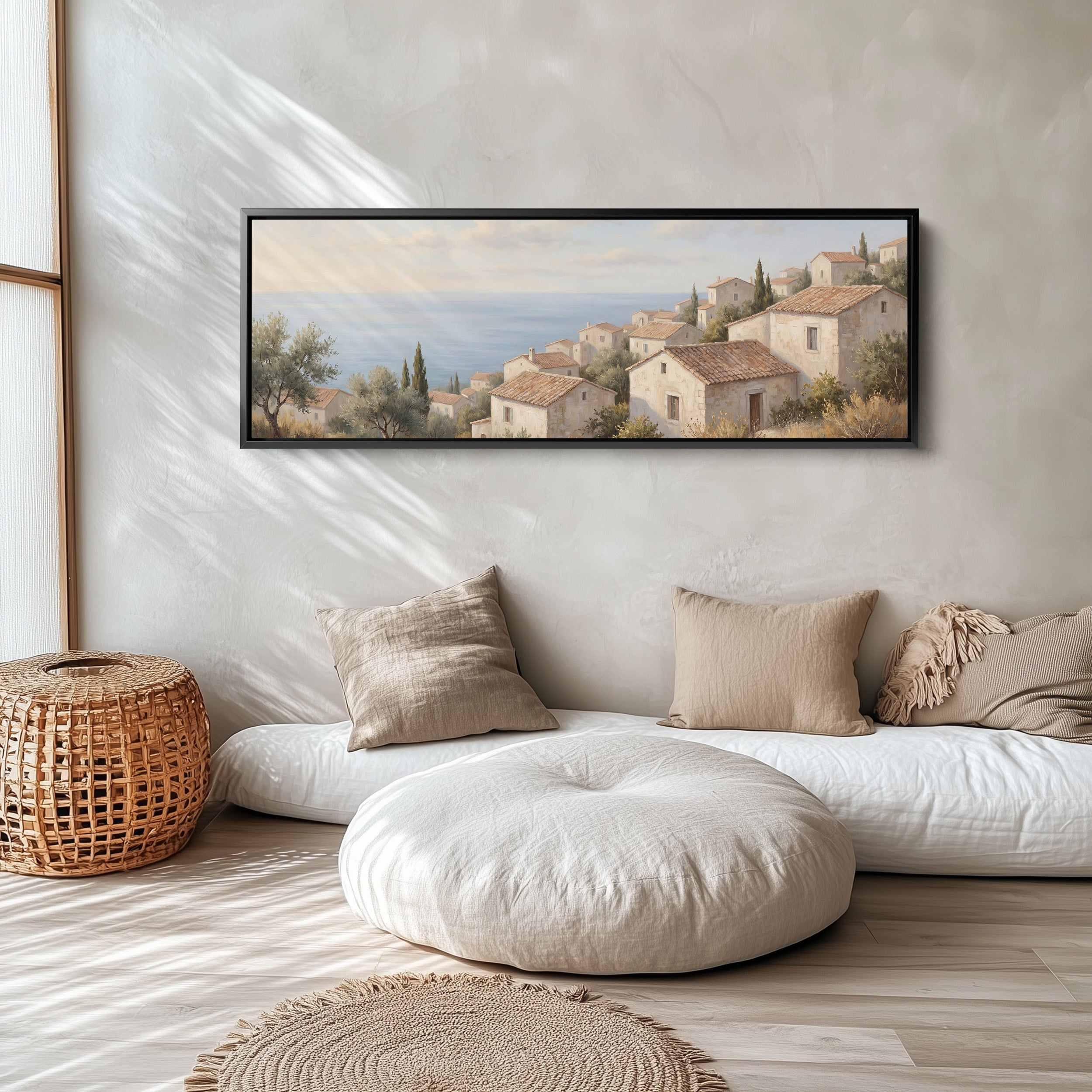 Coastal Hillside Village Horizontal Wall Art Oversized Wall Decor Office