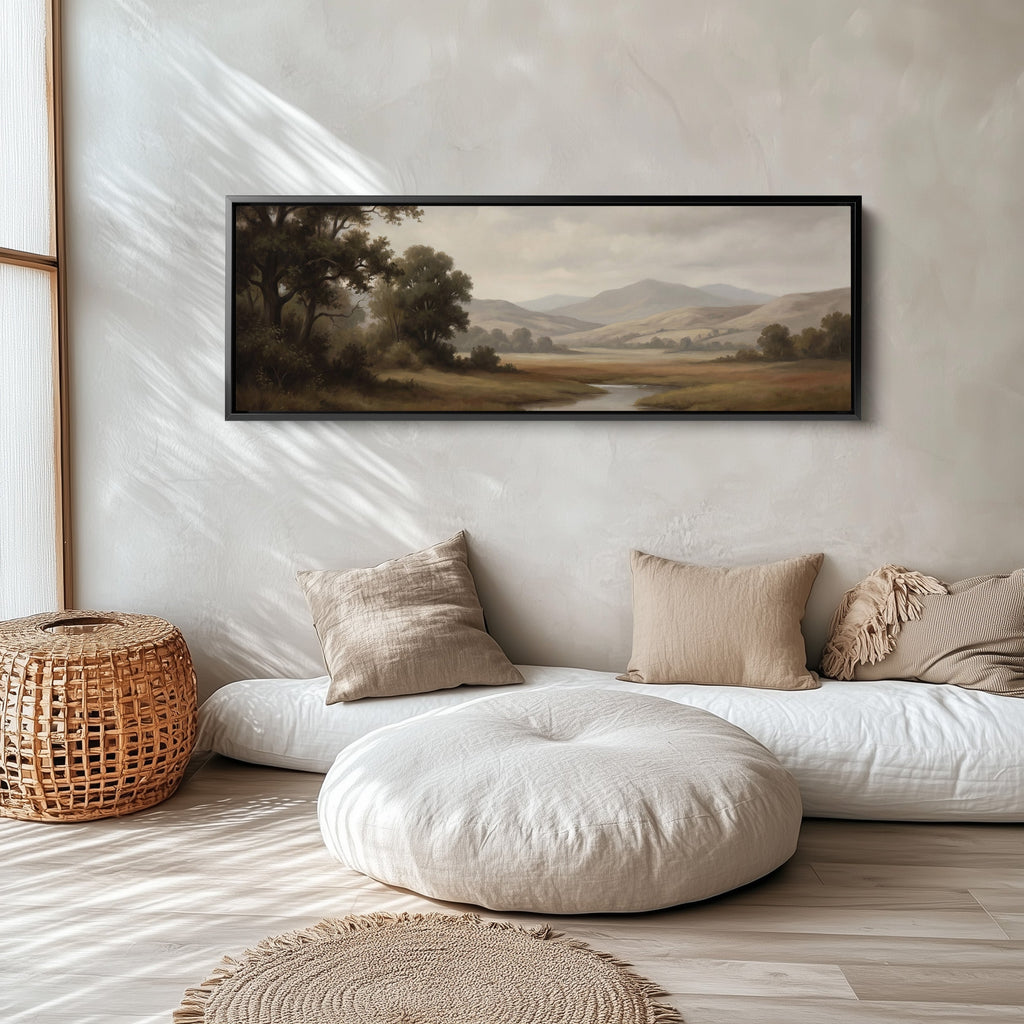 River Valley With Mountains Horizontal Wall Art Oversized Wall Decor Office