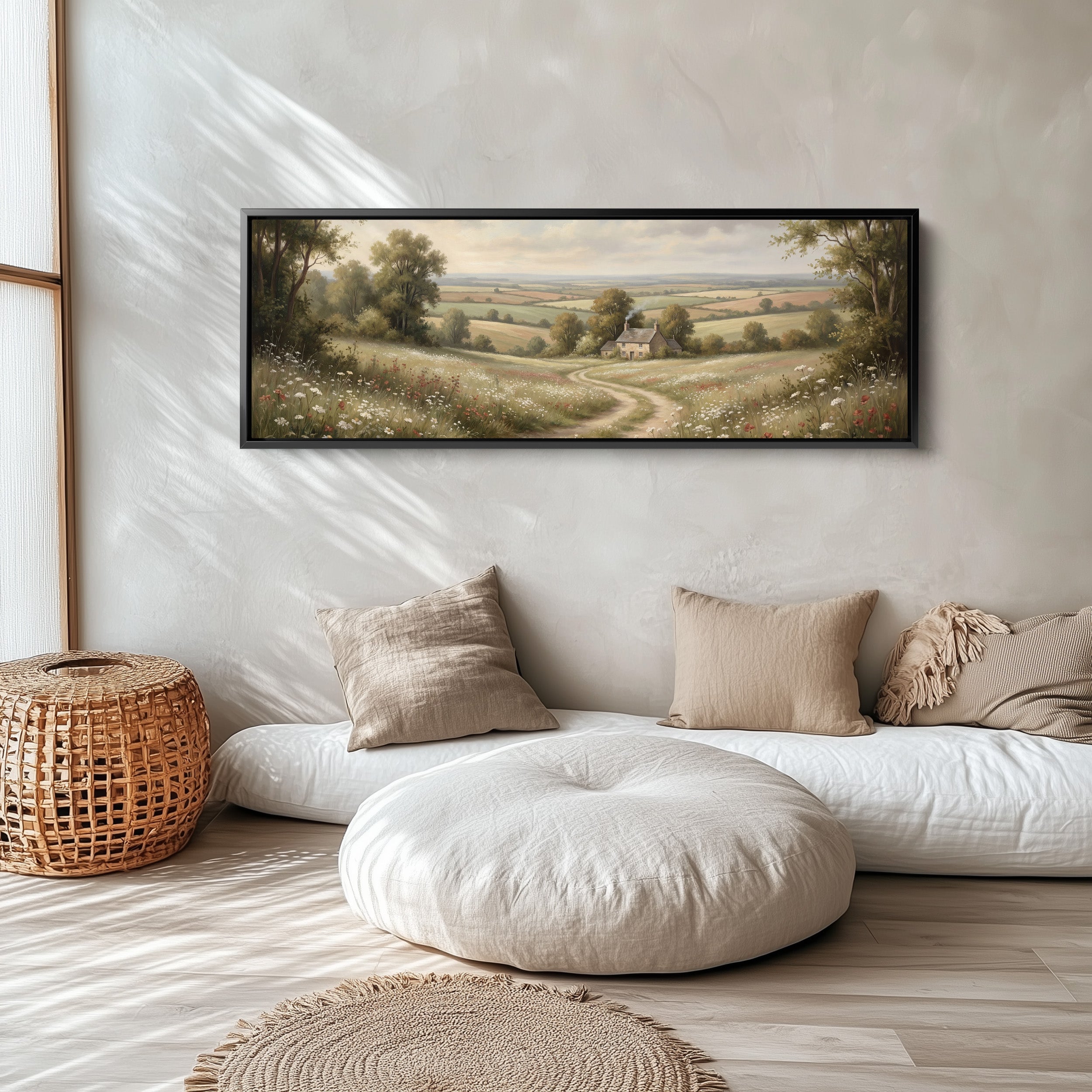 Cottage In Rolling Countryside Horizontal Wall Art Oversized Decor Living Room