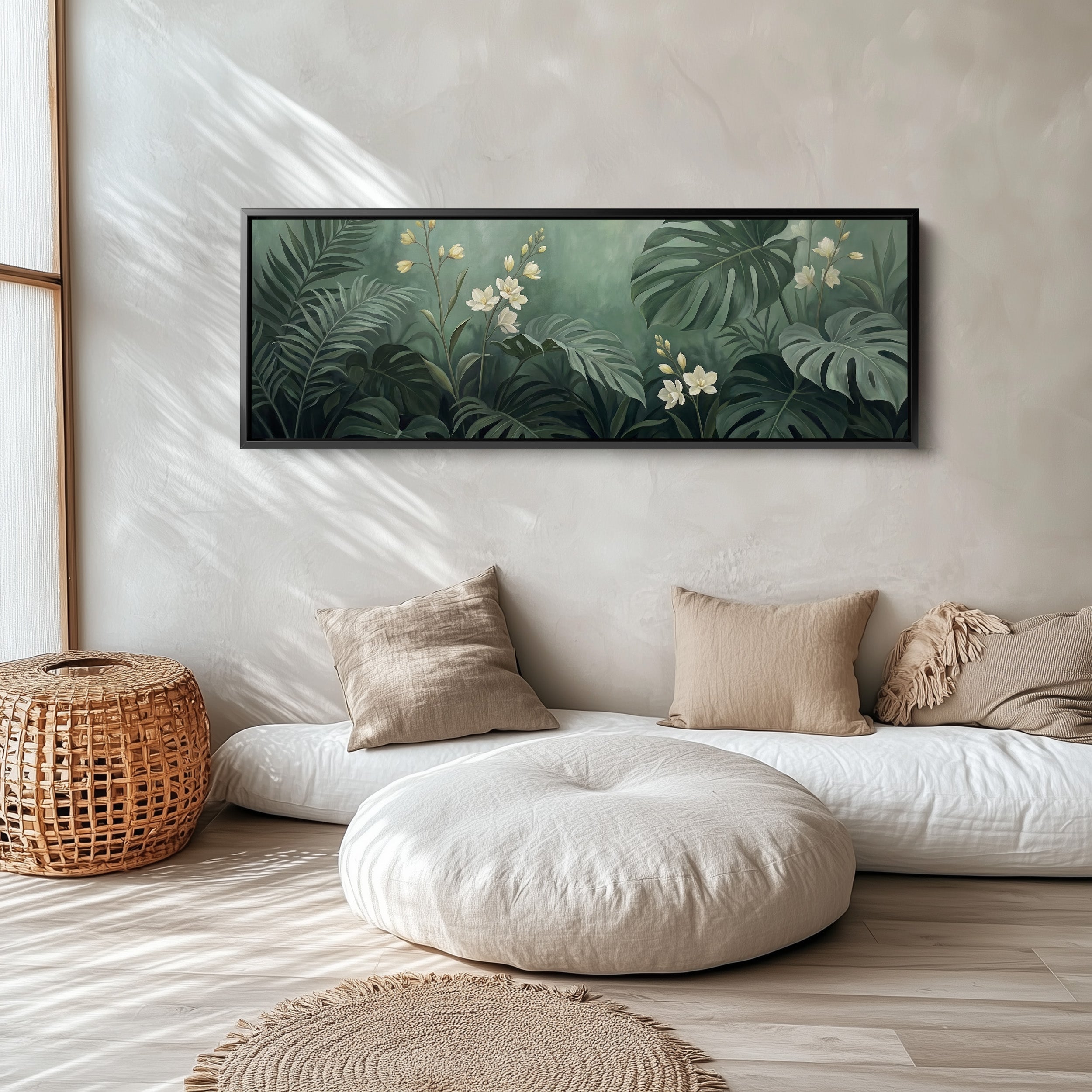 Dense Tropical Leaves And Blossoms Large Wall Art Panoramic Canvas Kitchen
