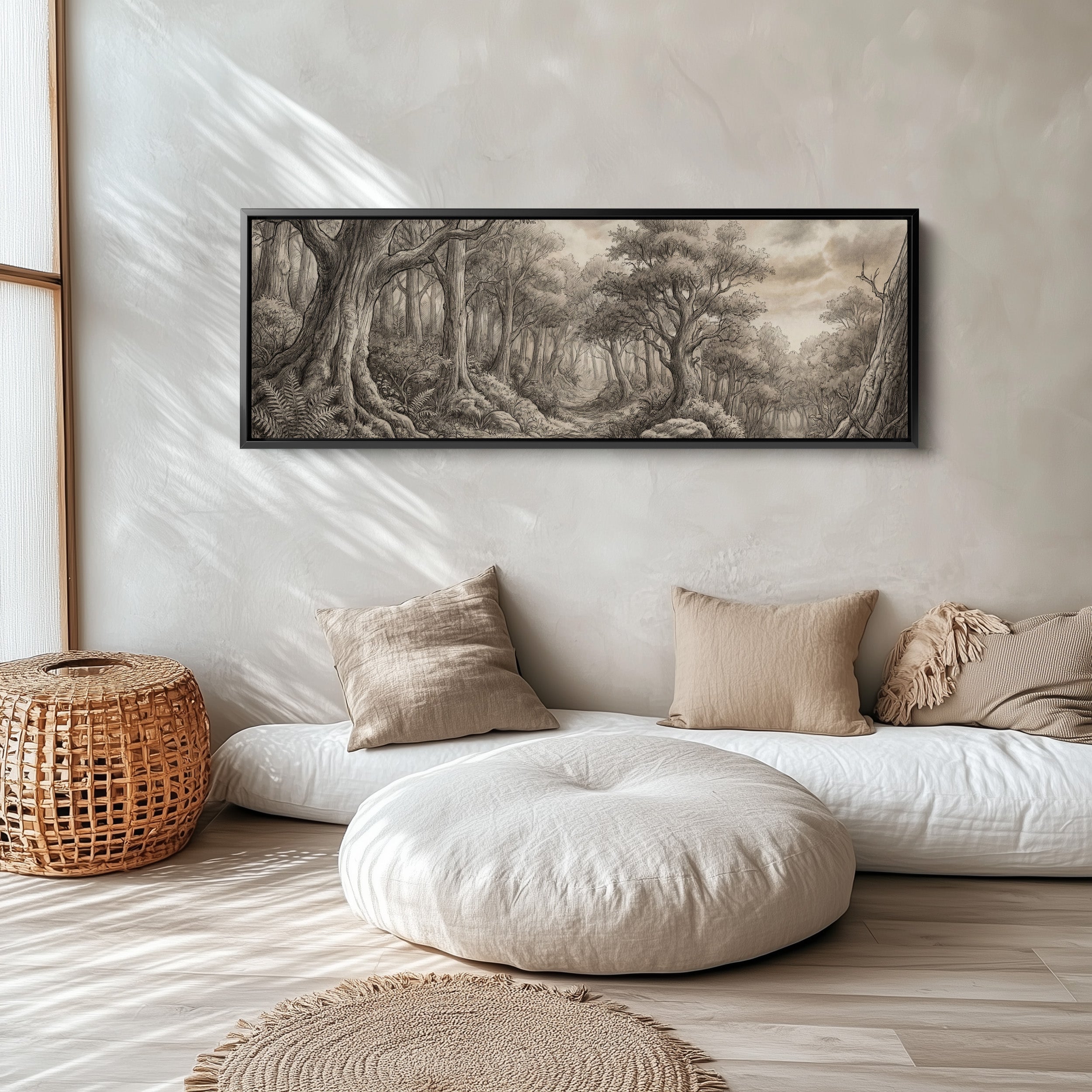 Forest Pencil Sketch Scene Panoramic Wall Art Statement Wall Decor Office