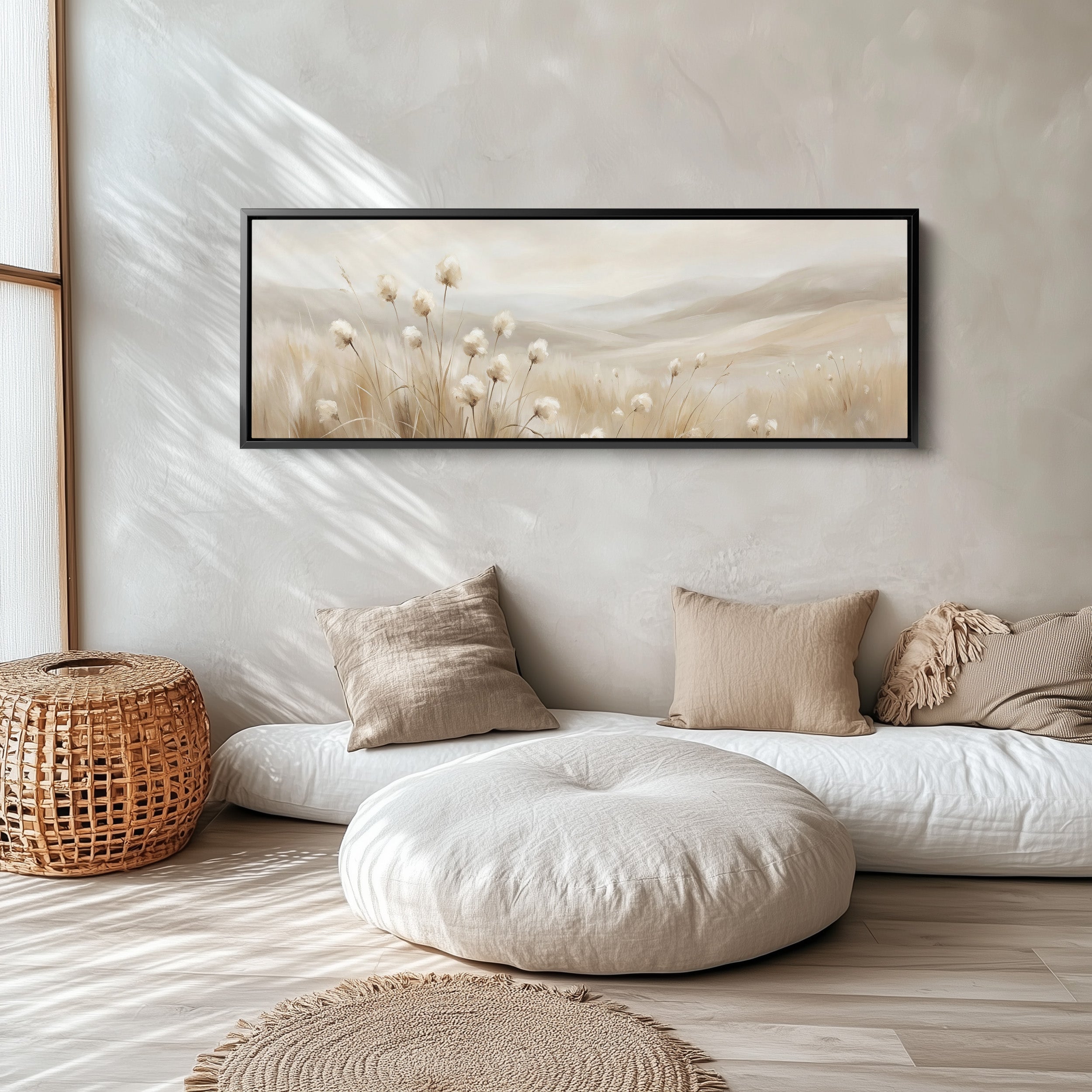 Beige Grass Landscape Bedroom Wall Art Framed Canvas Print Bedroom