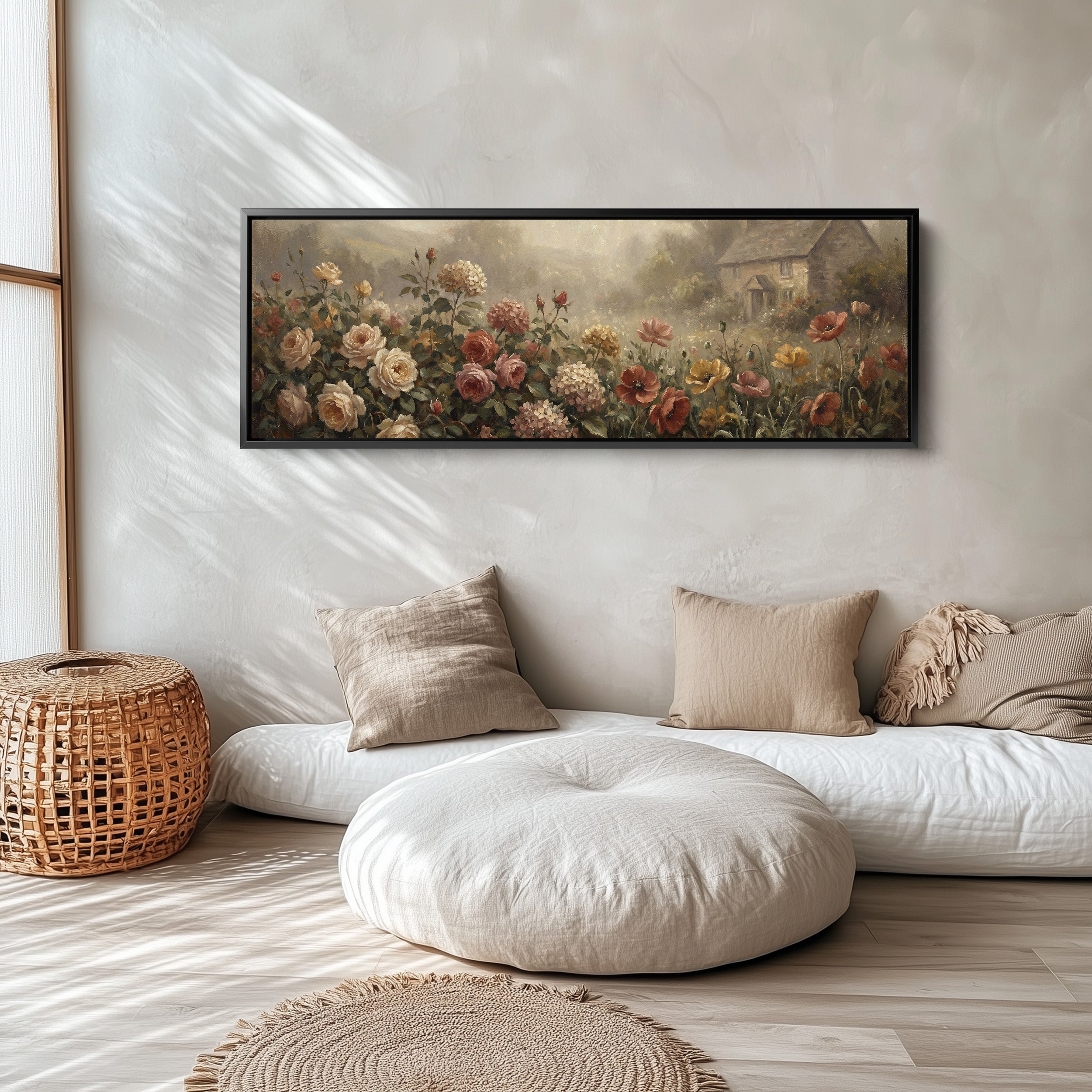 Cottage Garden Flowers Wide Canvas Oversized Wall Decor Kitchen