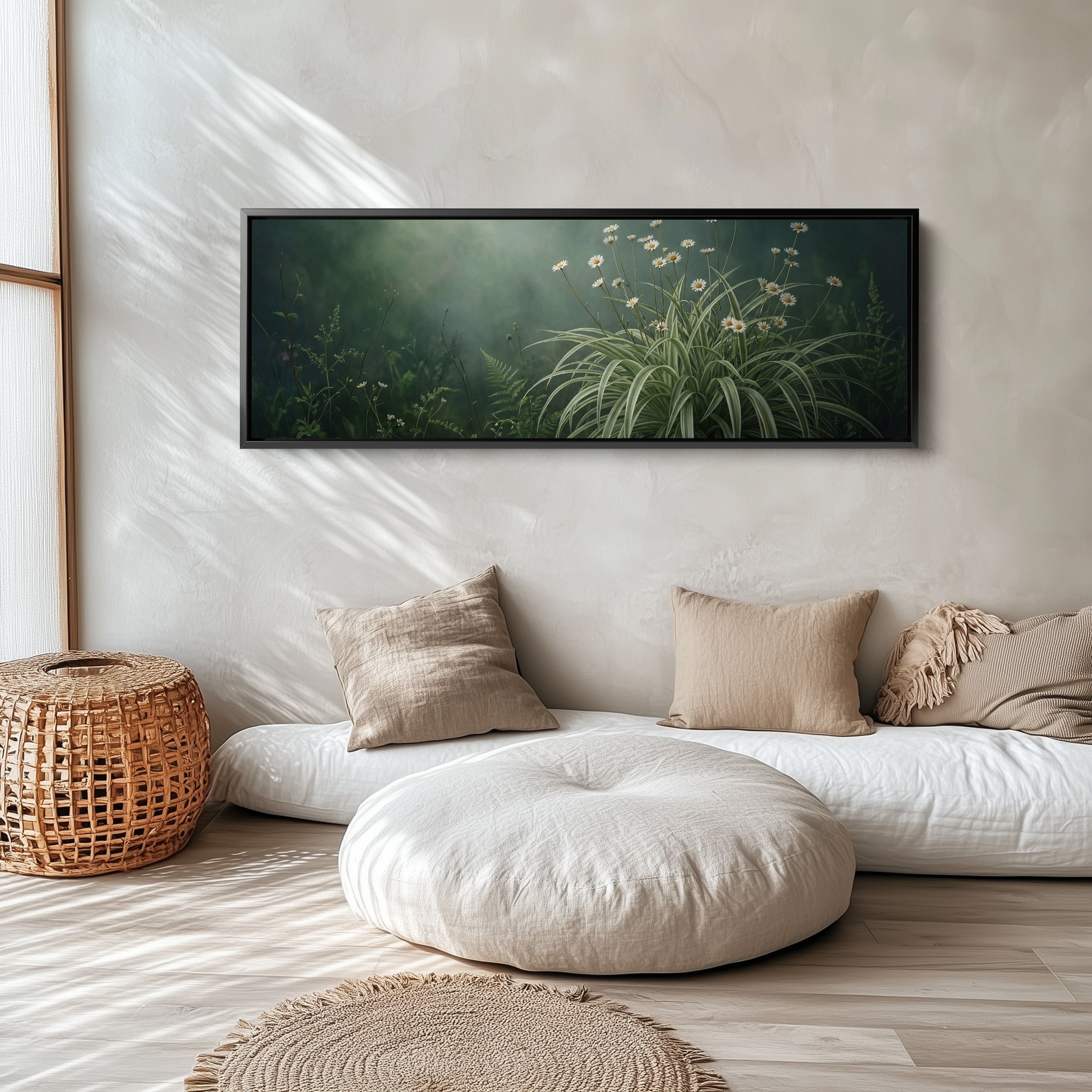 Daisies And Long Grass Large Wall Art Panoramic Canvas Print Living Room