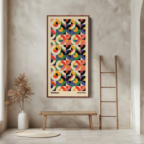 Bauhaus Vertical Wall Art Geometric Circle Grid Tall Canvas For Office