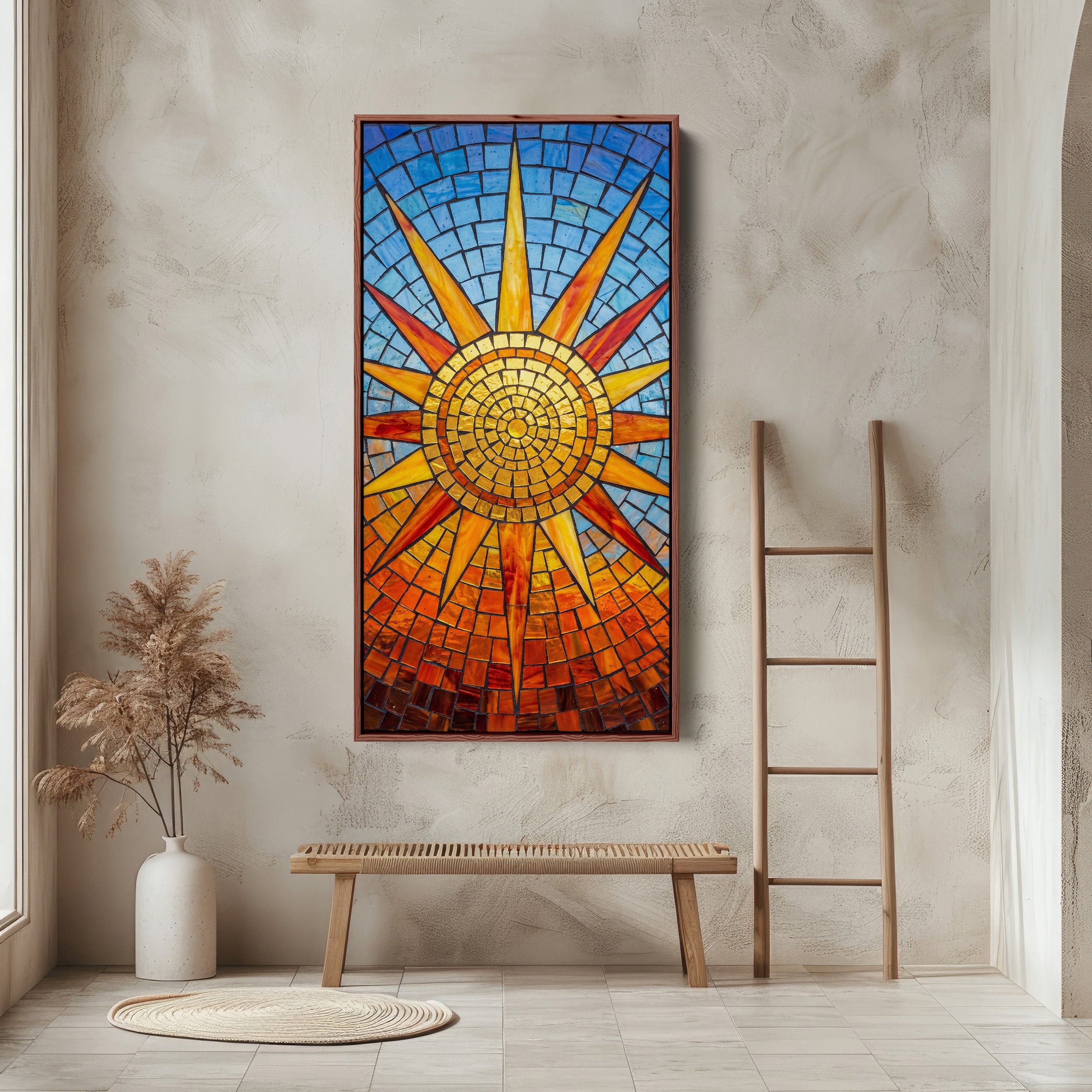 Mosaic Sun Close View Long Wall Art Tall Canvas For Kitchen