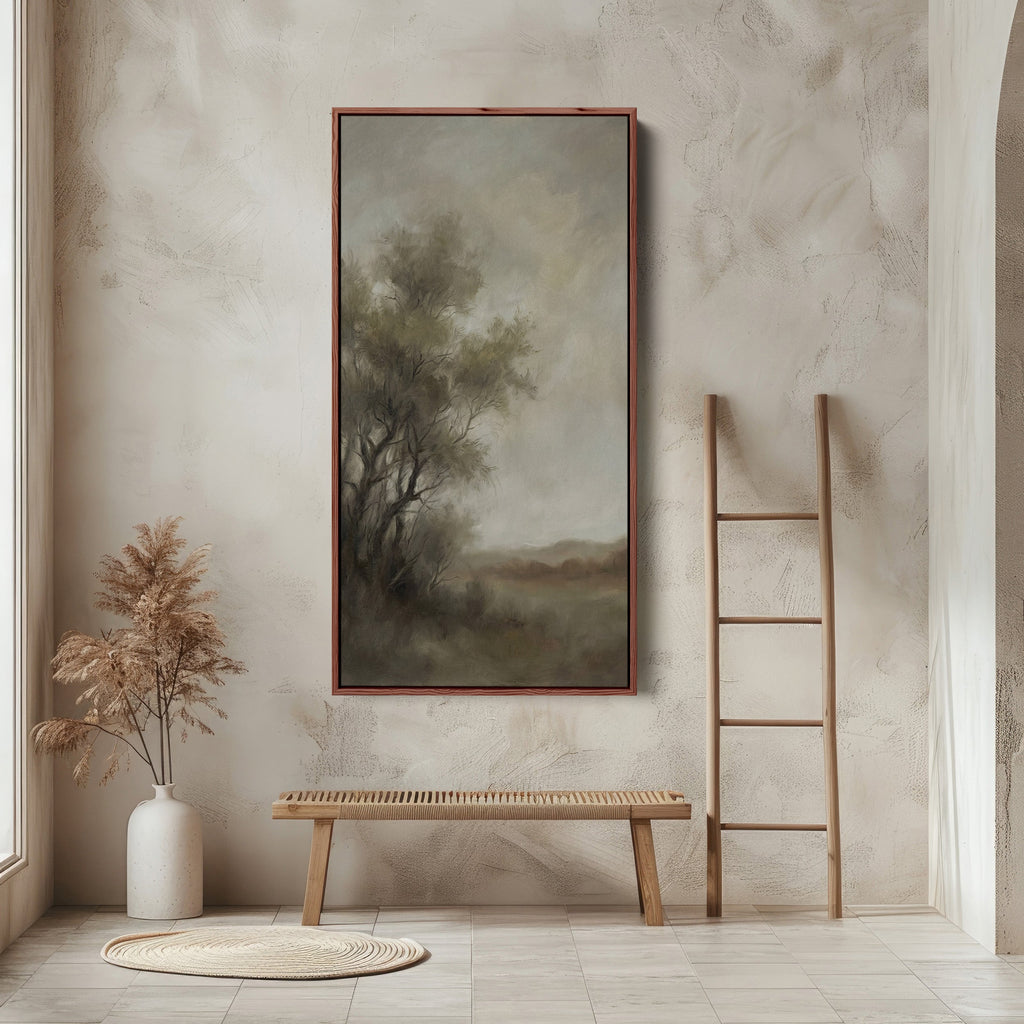 Long Wall Art For Office Foggy Tree Landscape Vertical Canvas
