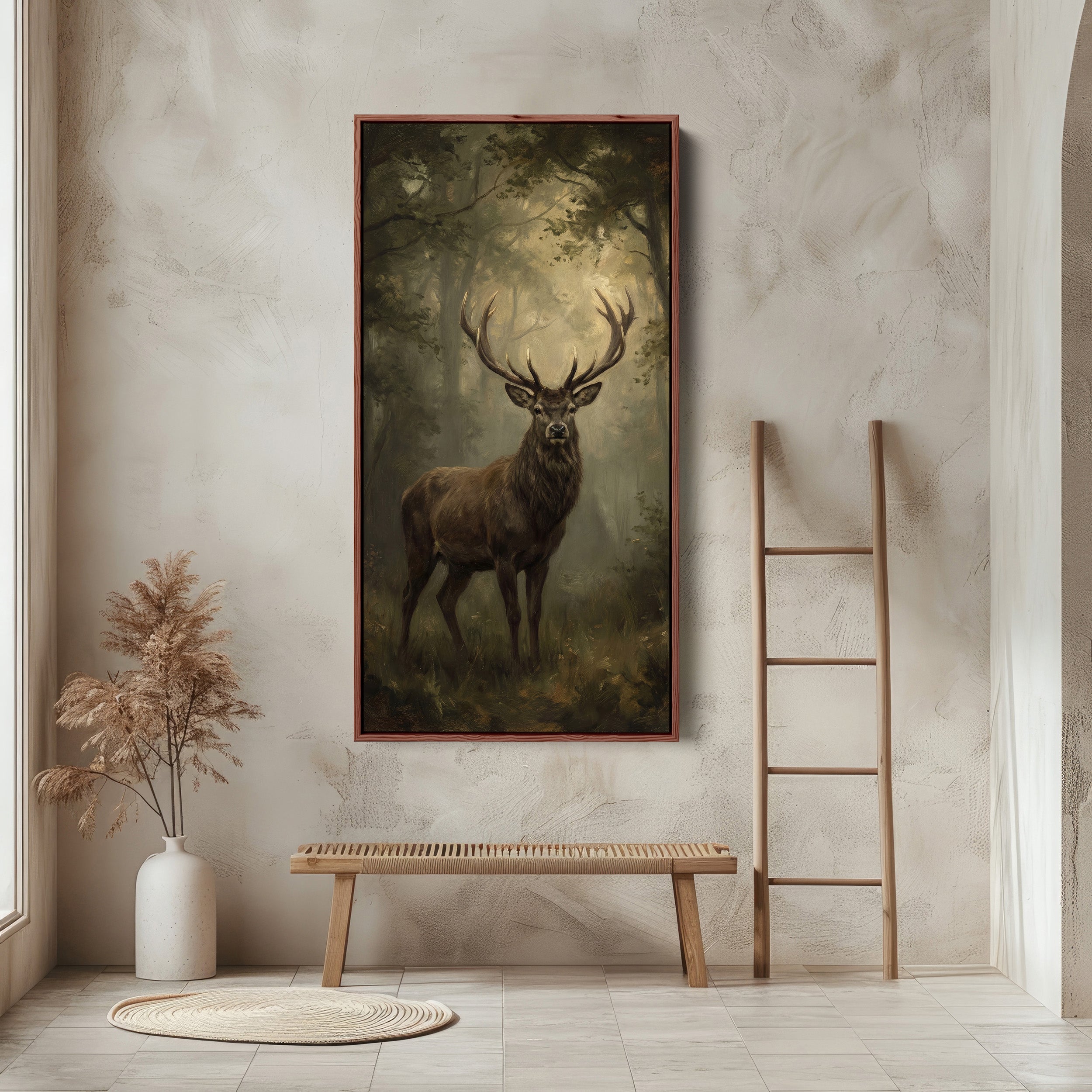 Portrait Wall Art Stag In Forest Tall Canvas For Living Room