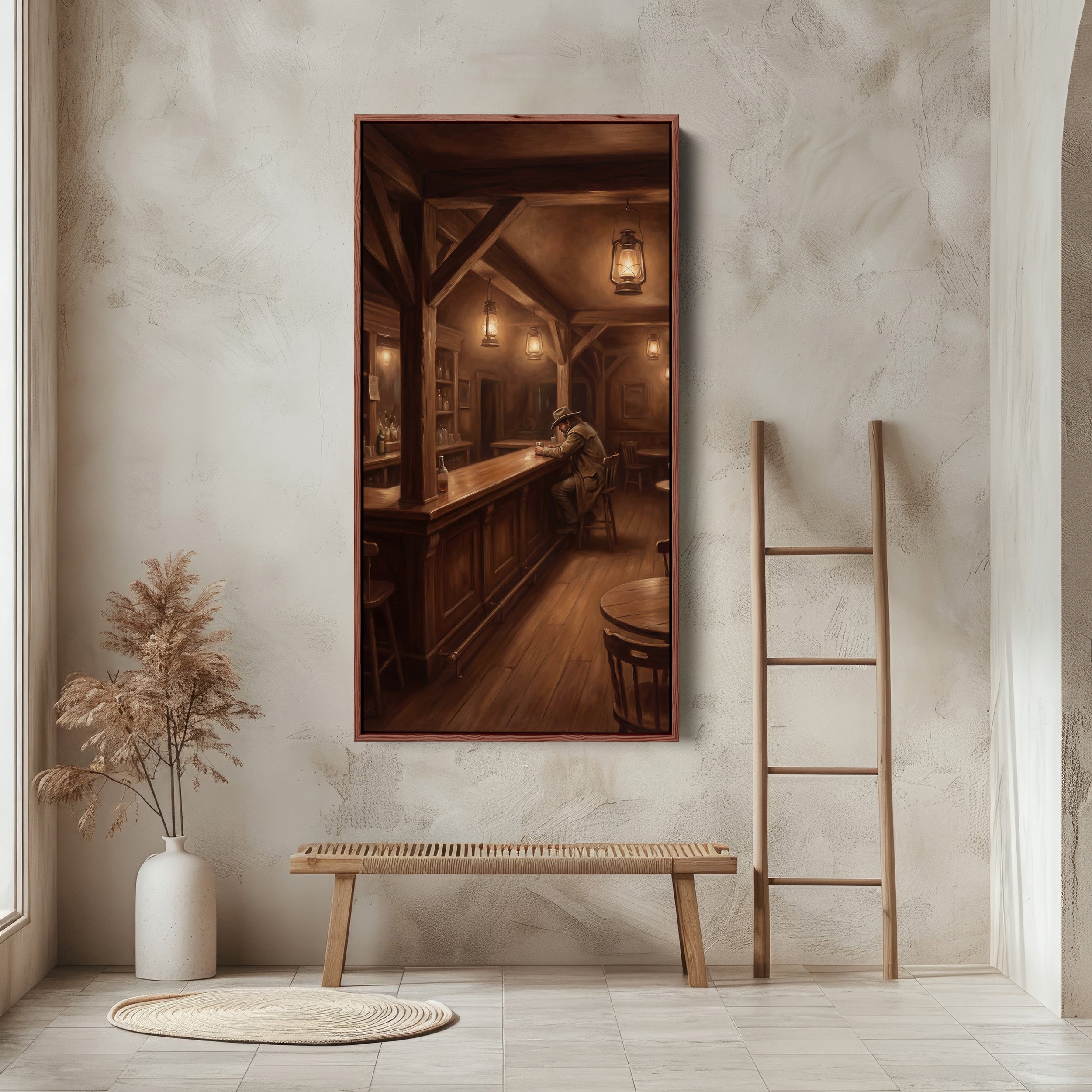 Long Wall Art For Hallway Western Saloon Interior Bar Vertical Canvas