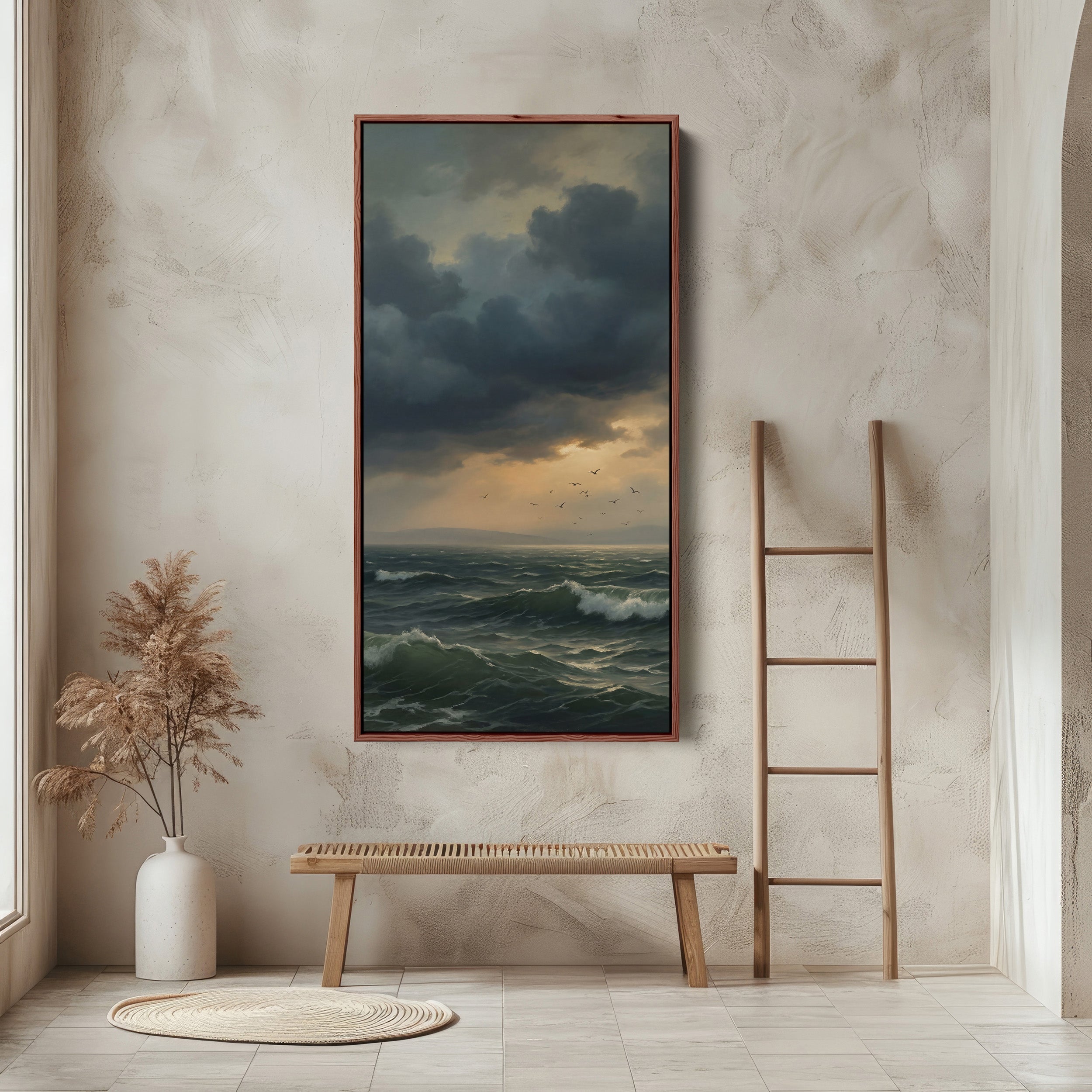 Tall Narrow Canvas Stormy Ocean Waves Tall Canvas For Living Room
