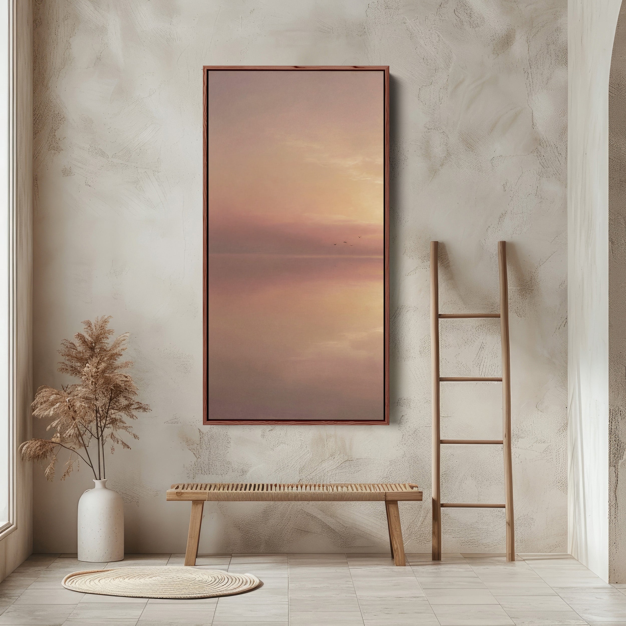 Large Vertical Wall Art Long Wall Art Pink Minimal Sunset Seascape For Hallway
