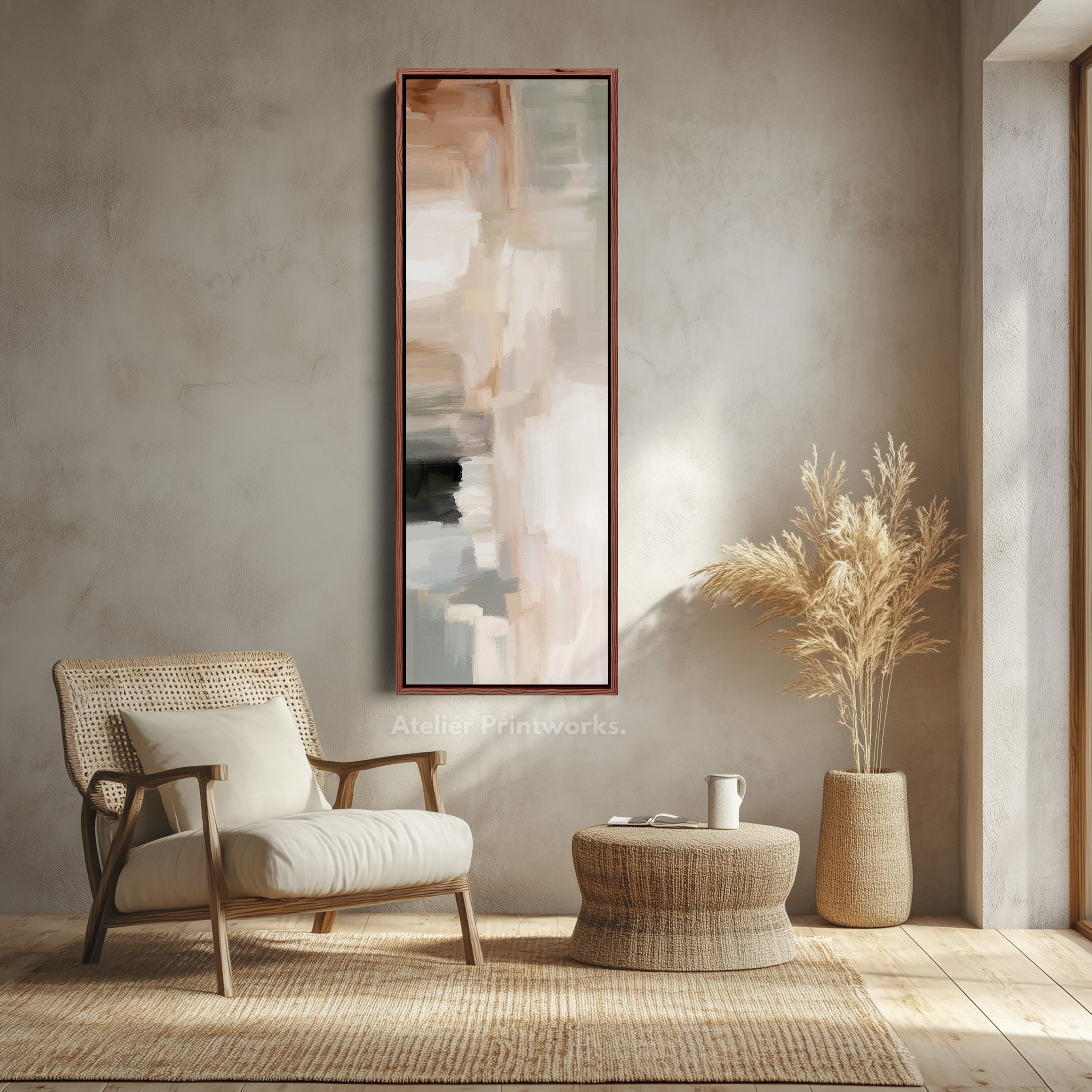 Long Narrow Neutral Abstract Vertical Wall Decor