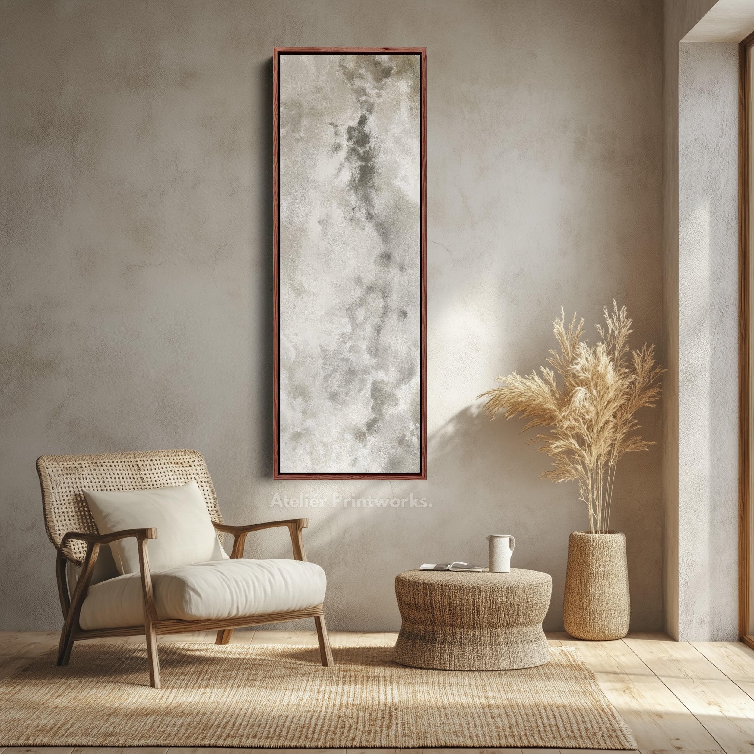 Large Long Narrow Canvas Wall Art - Beige & Grey