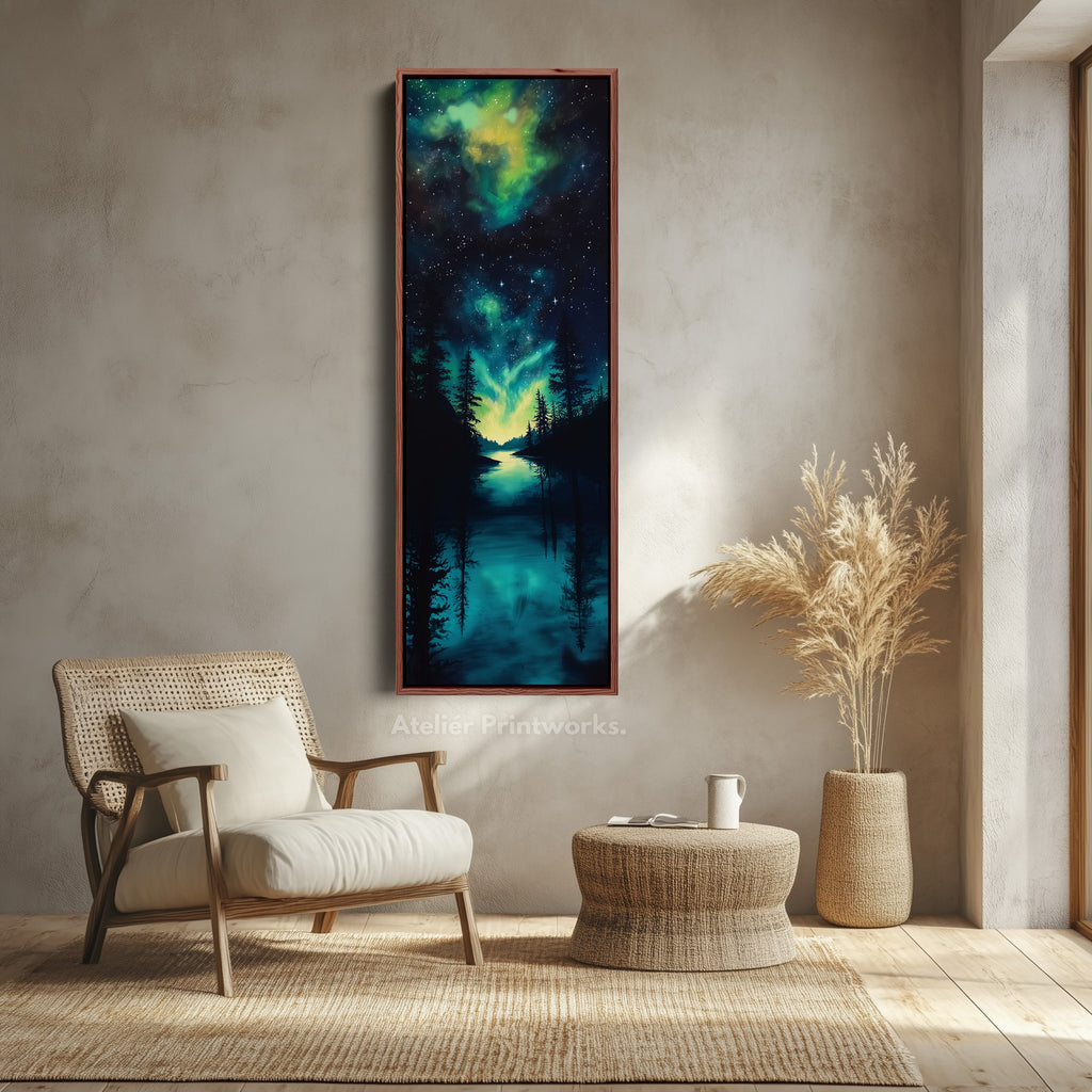 Aurora Borealis Large Frame Wall Decor Long Narrow Vertical Wall Art