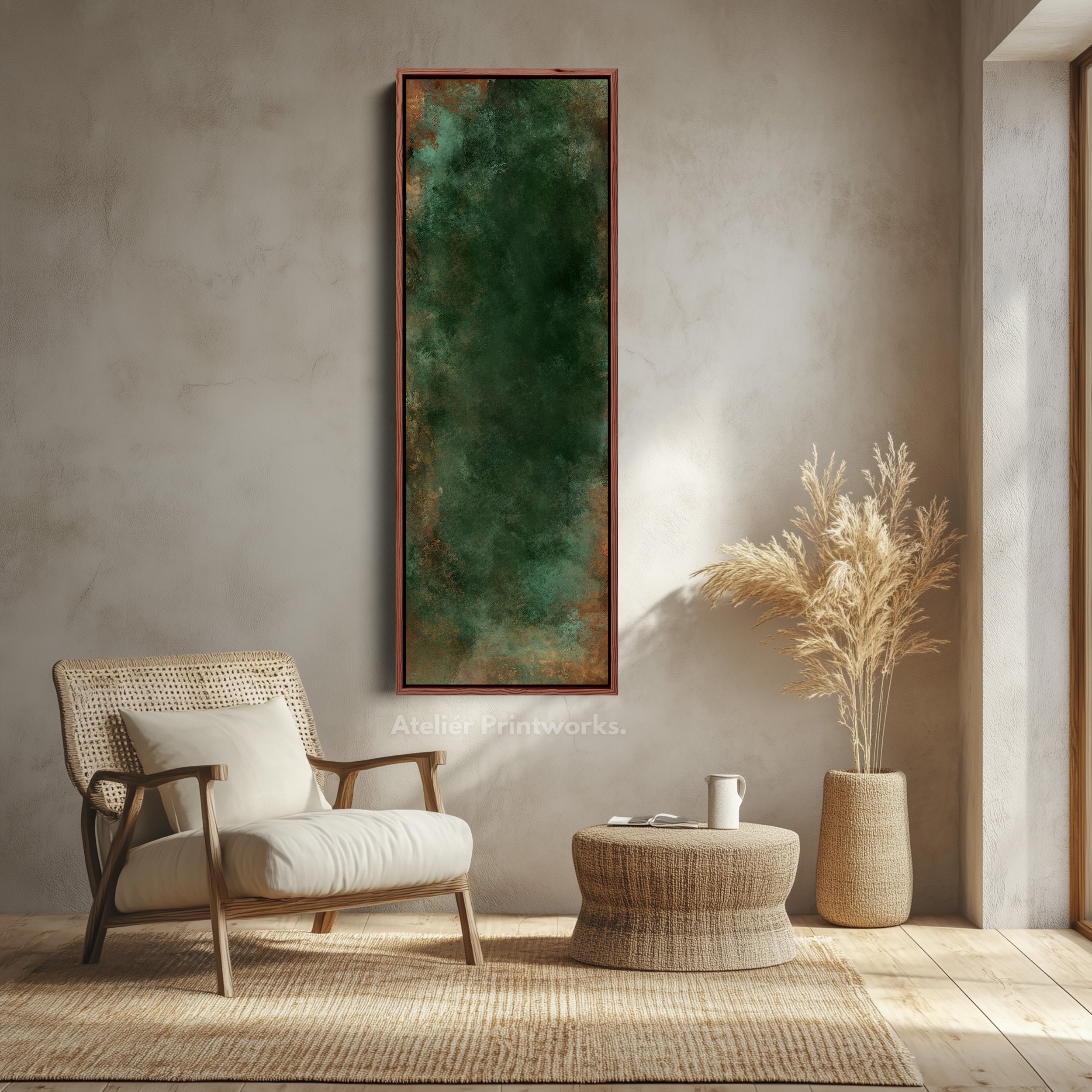 Dark Green and Copper Abstract Vertical Wall Art Large Canvas Wall Decor