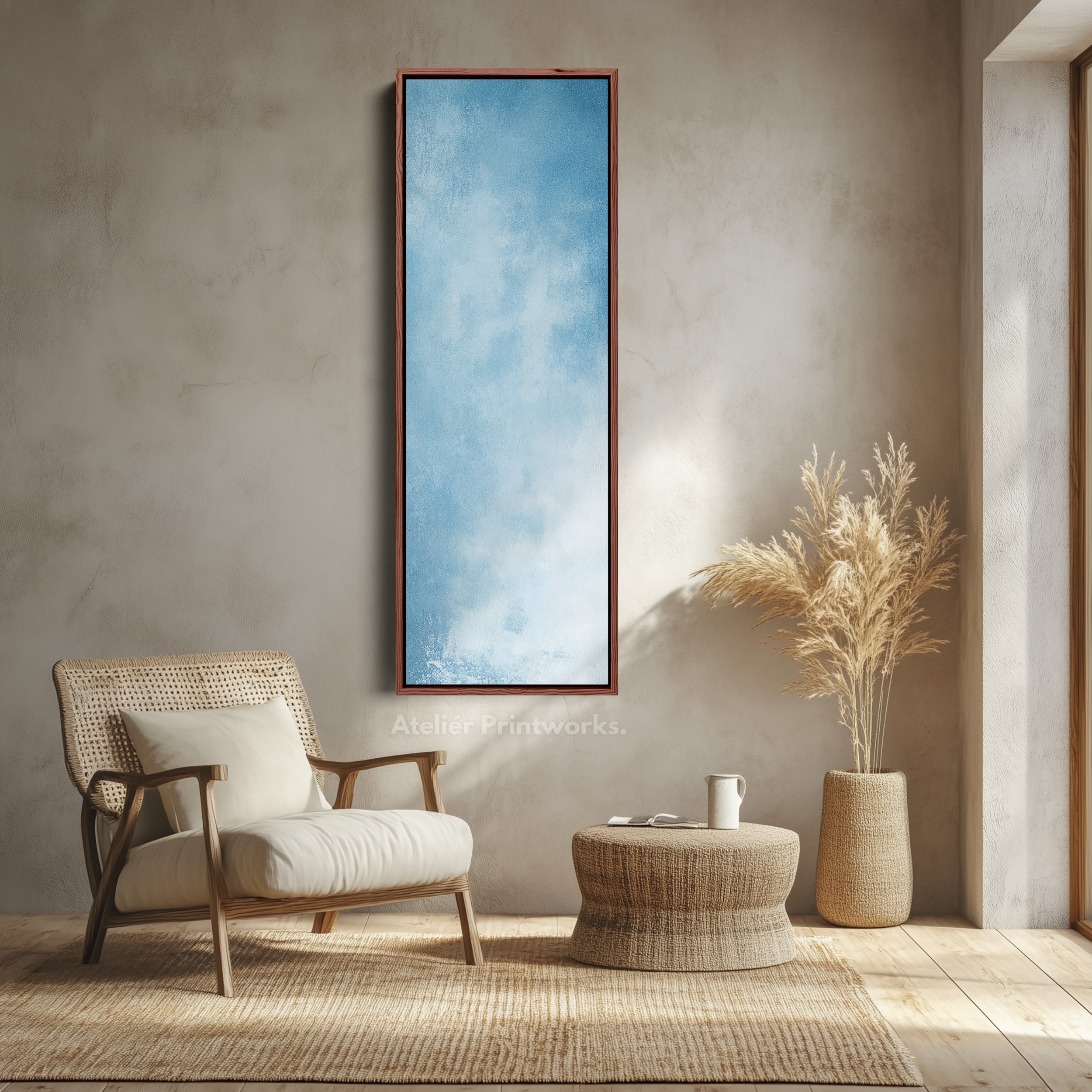 Light Blue Abstract Bedroom Decor Vertical Wall Art - Tall Long Narrow Vertical