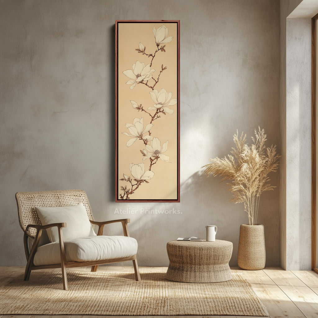 White Magnolia Long Narrow Vertical Wall Art Large Canvas Wall Decor