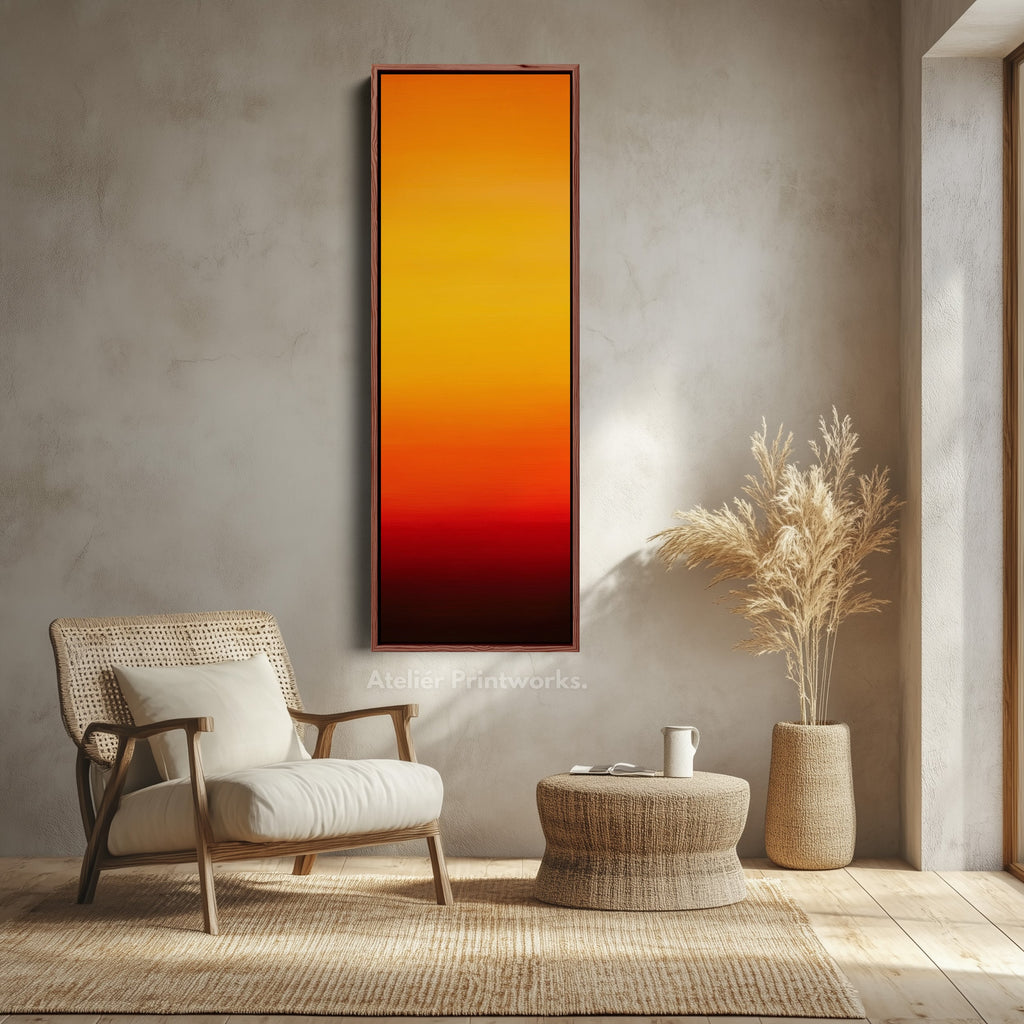 Minimalist Orange Living Room Decor Vertical Wall Art - Tall Long Narrow Vertical
