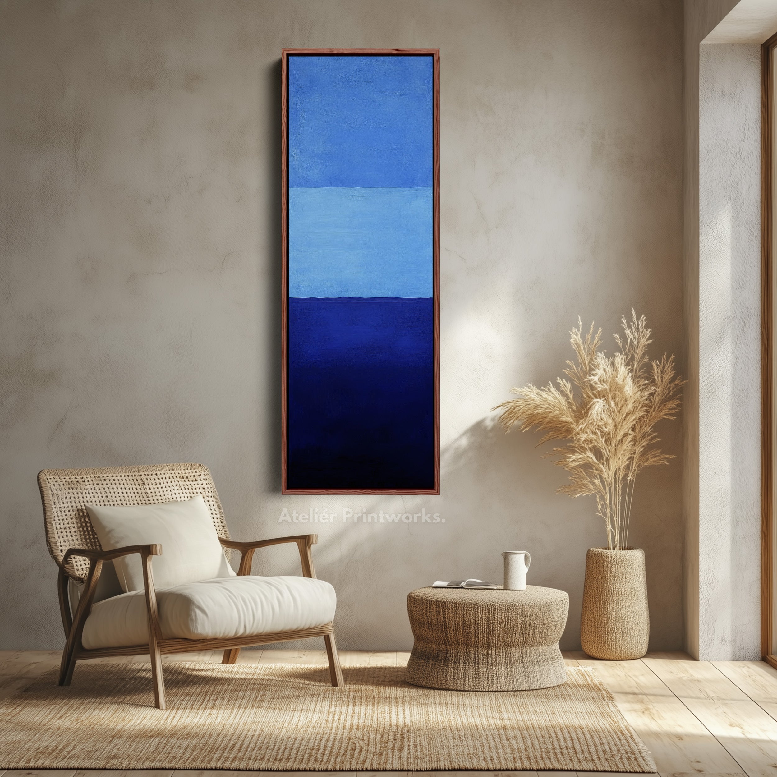 Minimalist Blue Living Room Decor Vertical Wall Art - Tall Long Narrow Vertical