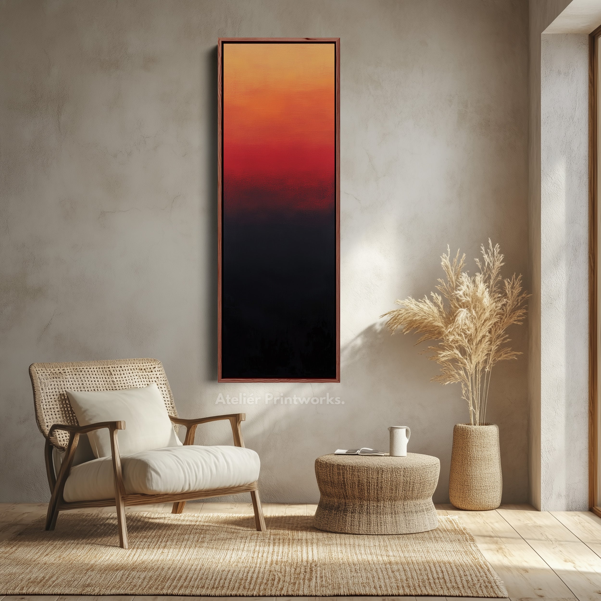 Abstract Red & Black Living Room Decor Vertical Wall Art - Tall Long Narrow Vertical